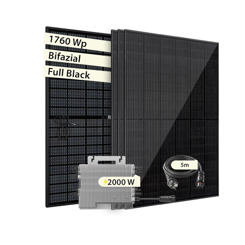 VALE Balkonkraftwerk Bifazial 1760 Wp Full Black - Deye M200G4 Wechselrichter - Hochwertiges Solarpanel Set - 5m AC-Kabel VALE Balkonkraftwerk Bifazial 1760 Wp Full Black - Deye M200G4 Wechselrichter - Hochwertiges Solarpanel Set - 5m AC-Kabel