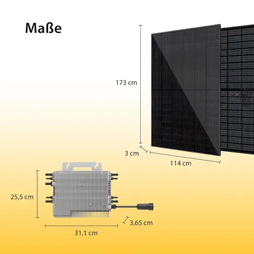 VALE Balkonkraftwerk Bifazial 1760 Wp Full Black - Deye M200G4 Wechselrichter - Hochwertiges Solarpanel Set - 5m AC-Kabel VALE Balkonkraftwerk Bifazial 1760 Wp Full Black - Deye M200G4 Wechselrichter - Hochwertiges Solarpanel Set - 5m AC-Kabel