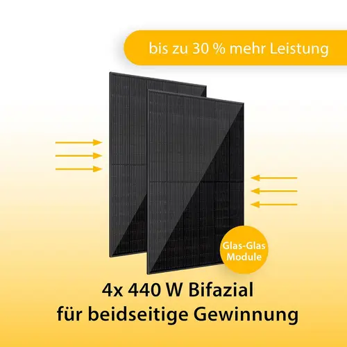 VALE Balkonkraftwerk Bifazial 1760 Wp Full Black - Deye M200G4 Wechselrichter - Hochwertiges Solarpanel Set - 5m AC-Kabel VALE Balkonkraftwerk Bifazial 1760 Wp Full Black - Deye M200G4 Wechselrichter - Hochwertiges Solarpanel Set - 5m AC-Kabel