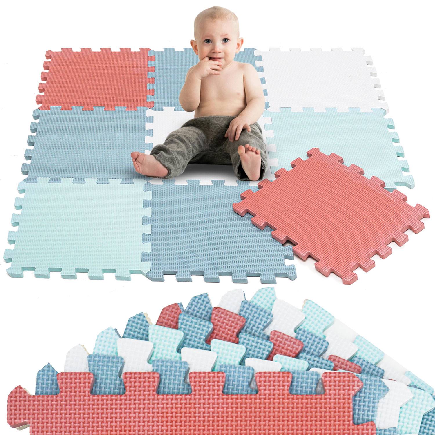 9 Teile Spielmatte Baby Puzzlematte - 30x30 Krabbelmatte Bodenmatte Kinderzimmer
