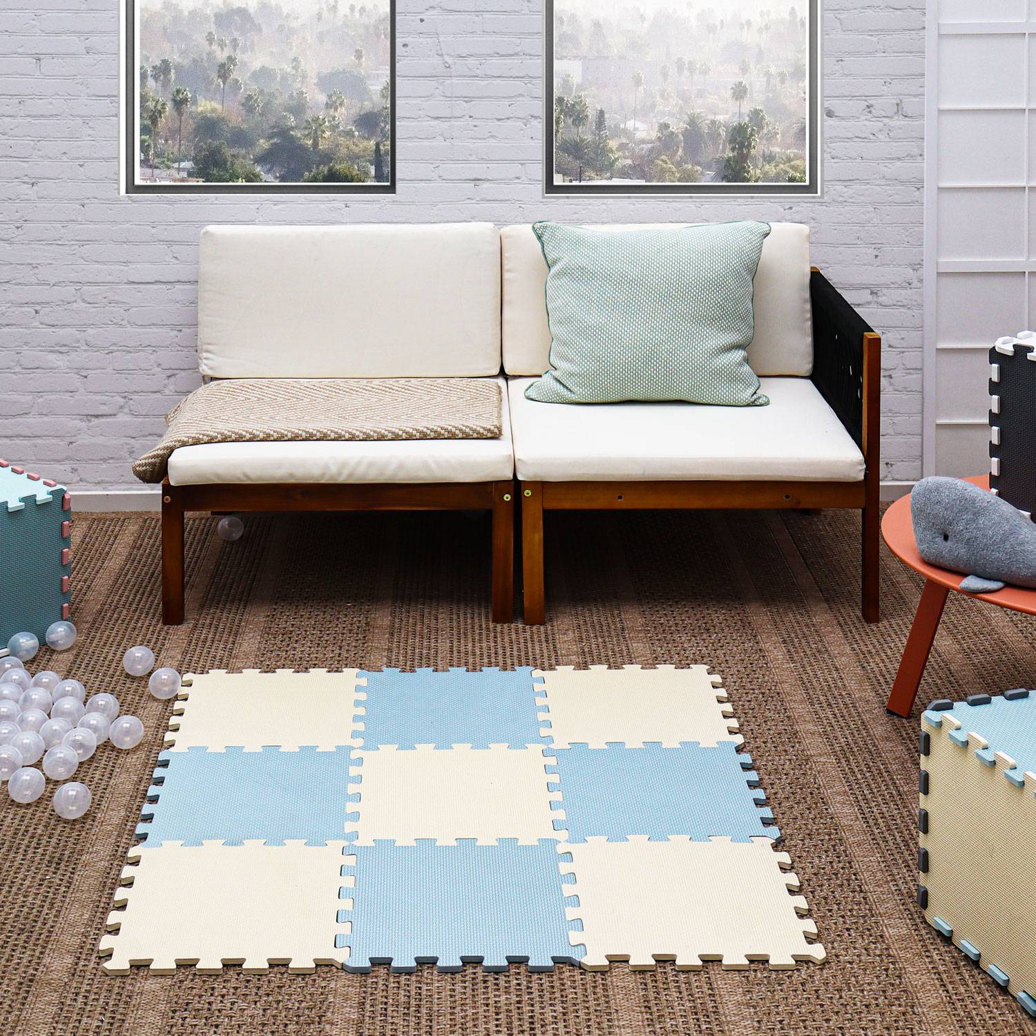 B-Ware Puzzlematte Uni Beige Graublau EVA-032 9 Teile