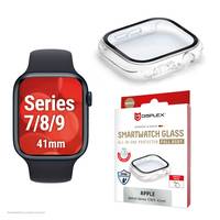 Smartwatch-Displayschutz für Apple Watch Series 7/8/9, Größe 41mm, inklusive Schutzhülle, in Verpackung präsentiert.