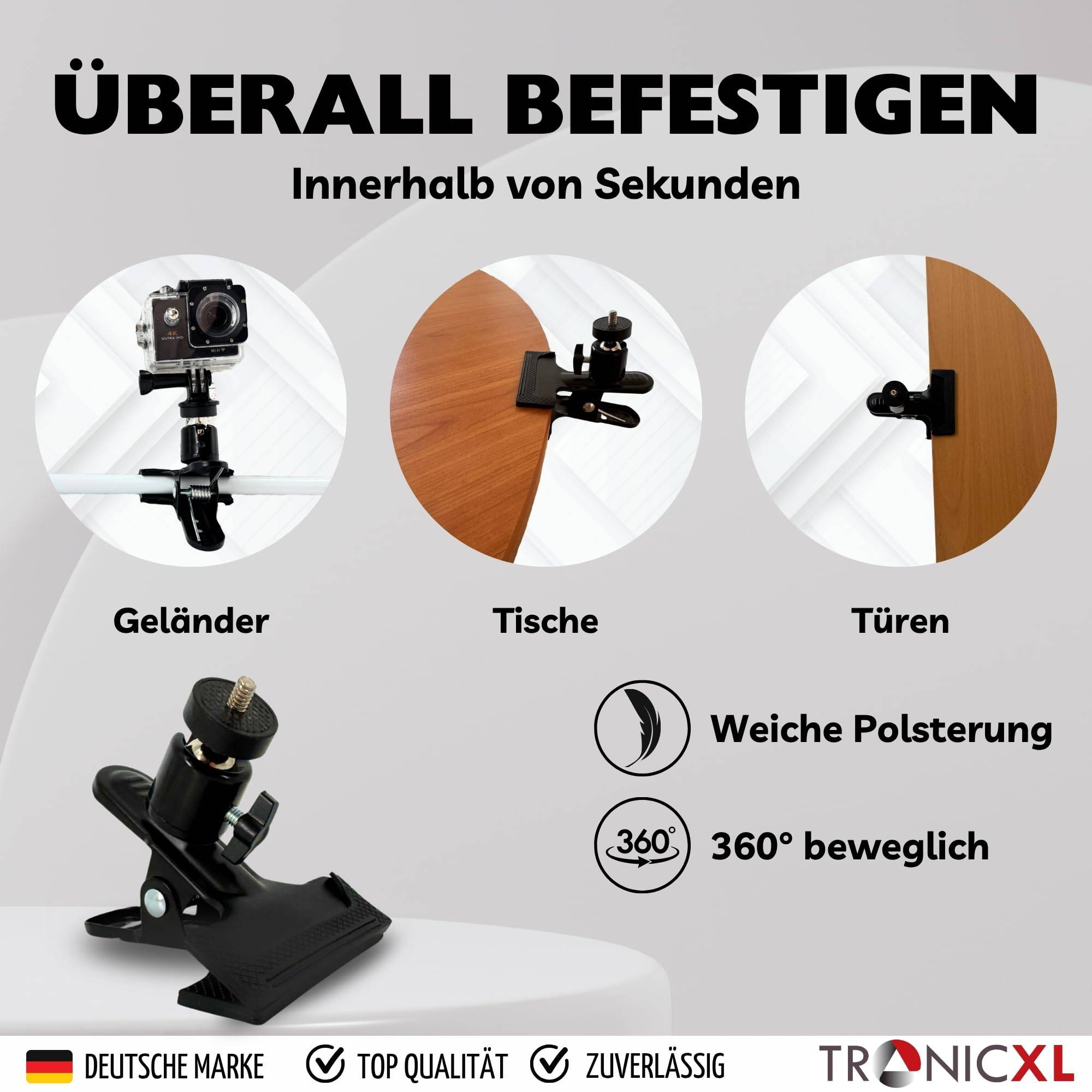 Klemmstativ Tisch Klemme 1/4" mit Kugelkopf für Kamera Lampe CCTV Studio DSLR Kamerahalterung