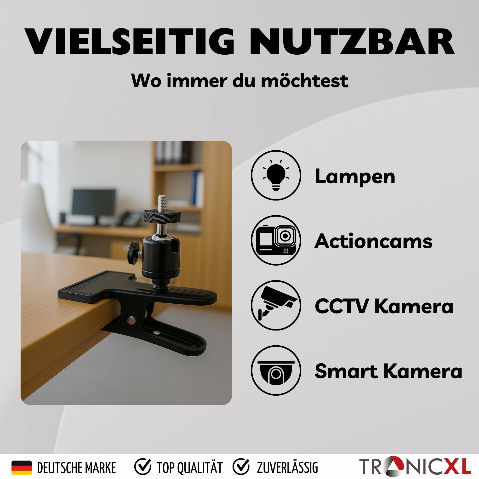 Klemmstativ Tisch Klemme 1/4" mit Kugelkopf für Kamera Lampe CCTV Studio DSLR Kamerahalterung