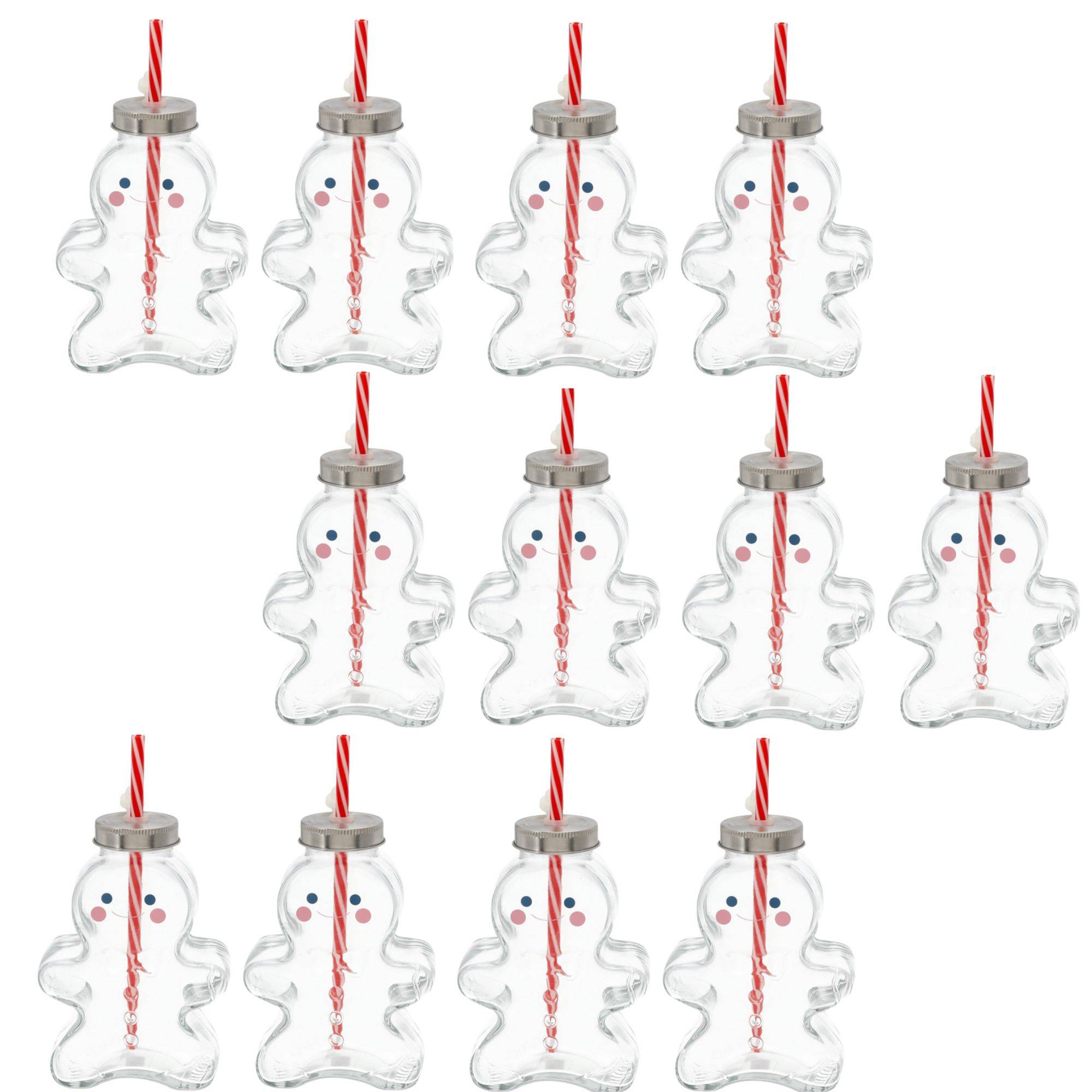 Novaliv 12x Tassen Glühwein 440 ml Personalisierte Weihnachtstasse mit Trinkhalm - Lebkuchenmann als Glühweinbecher - Christbaumkugel Motiv Tasse Ta