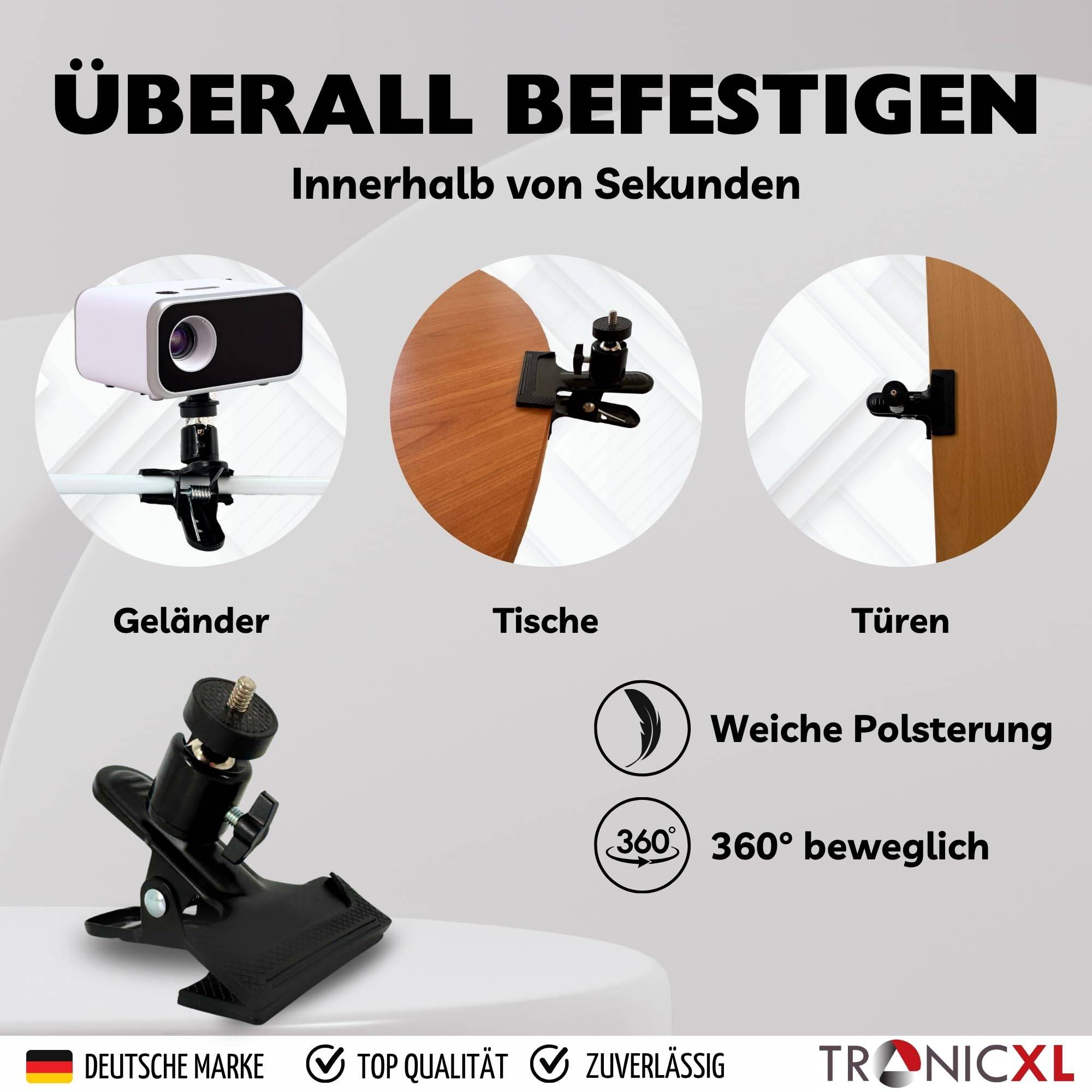 Klemmstativ Halterung für Mini Beamer 1/4" Schraube kompatibel mit Anker Wimius XGIMI Mars Vankyo Lesure Victising Andoid Befestigung Tisch