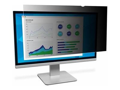 Ein Computermonitor, der einen Umsatzbericht mit Linien- und Balkendiagrammen anzeigt. Der Bildschirm verfügt über einen Sichtschutzfilter für verbesserte Datensicherheit.