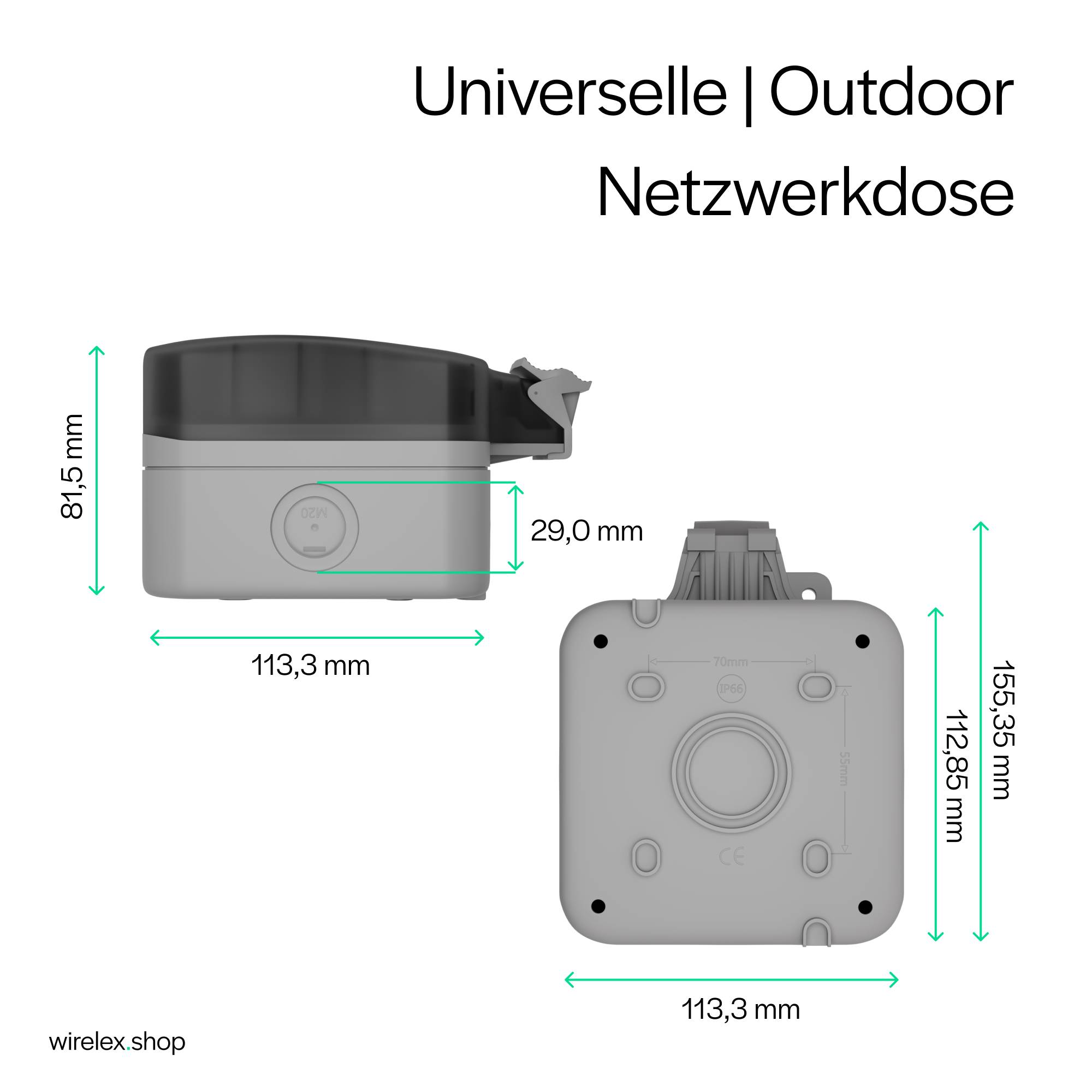 Outdoor Netzwerkdose Set, 2x Dose, 4x Keystone Cat 6a, 2x Outdoor Kabel Cat 6a 45m