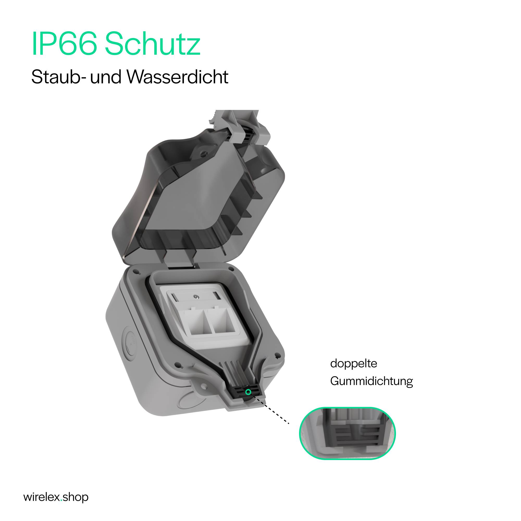 Outdoor Netzwerkdose Set, 2x Dose, 4x Keystone Cat 6a, 2x Outdoor Kabel Cat 6a 50m