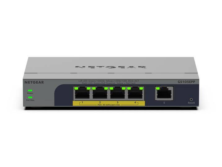 Netgear Easy Smart GS105EPP - Switch - high-power - L3 - Smart - 1 x 10/100/1000 + 4 x 10/100/1000 (PoE+)