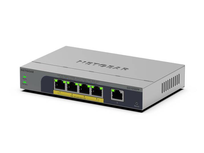 Netgear Easy Smart GS105EPP - Switch - high-power - L3 - Smart - 1 x 10/100/1000 + 4 x 10/100/1000 (PoE+)
