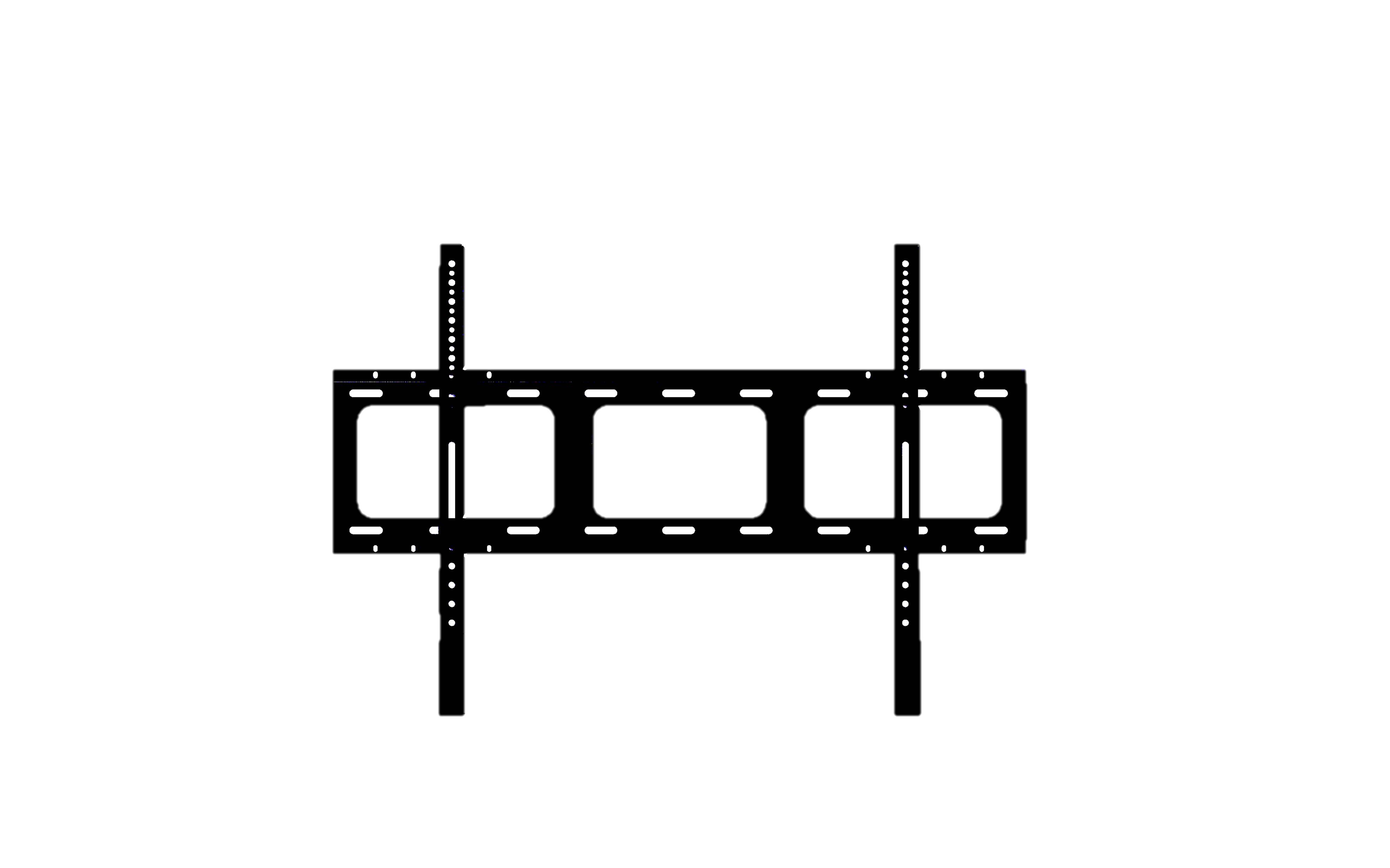 Schwarzes Symbol einer wandmontierten TV-Halterung oder Filmstreifen-Rahmen mit zwei vertikalen Stützen und einer horizontalen Schiene.