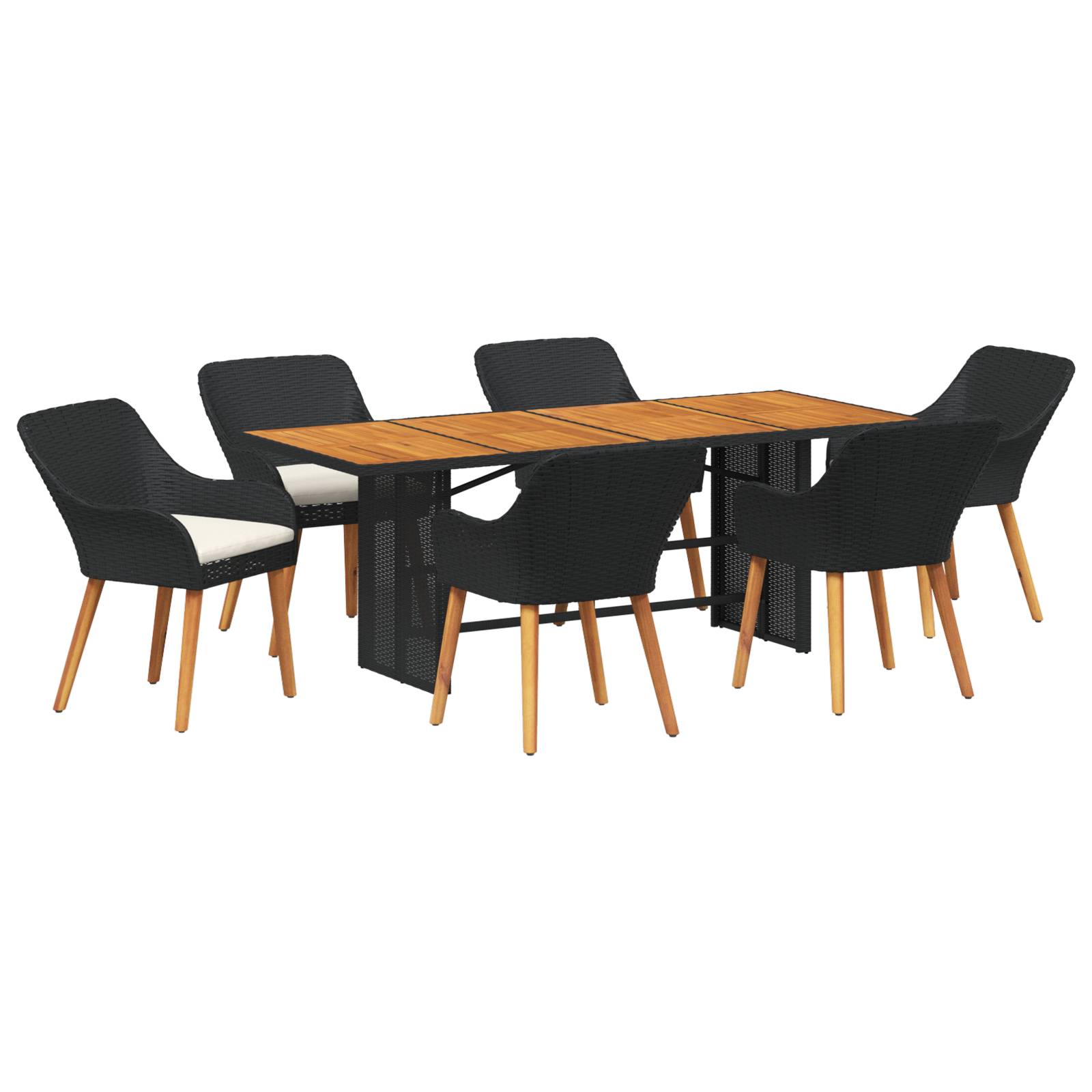 vidaXL 7-teiliges Garten Essgruppe Schwarz Poly-Rattan