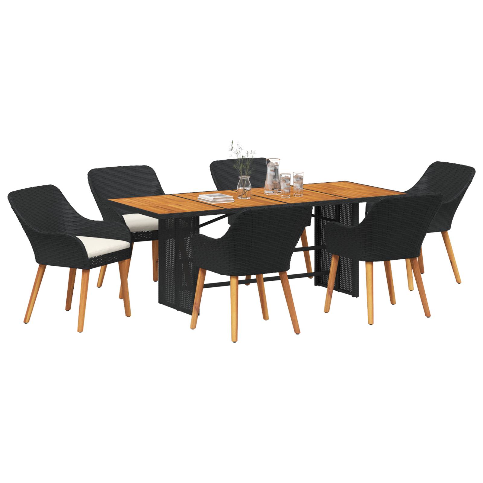 vidaXL 7-teiliges Garten Essgruppe Schwarz Poly-Rattan