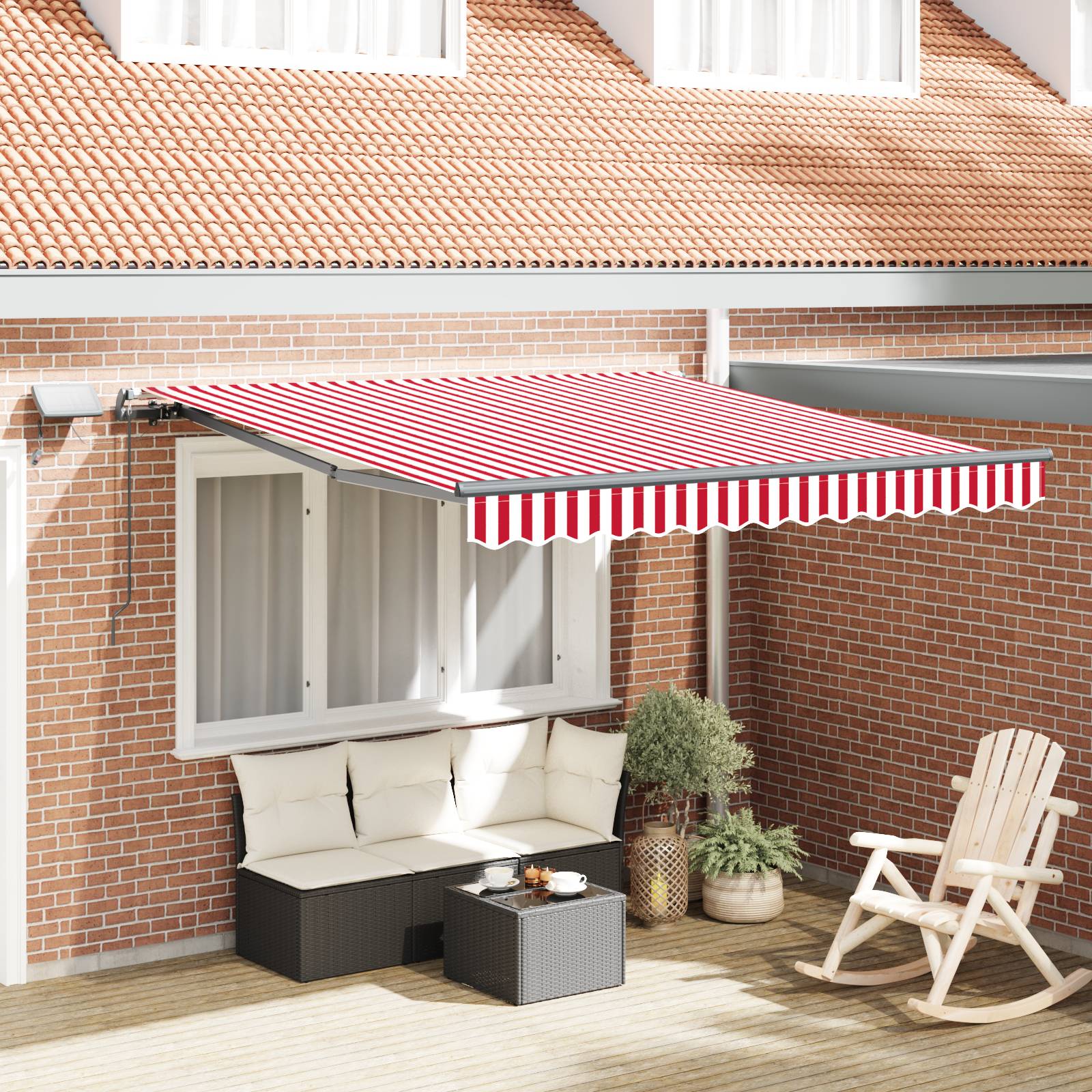 vidaXL Manuelle einziehbare Markise mit LED in Rot und Weiß 300x250 cm