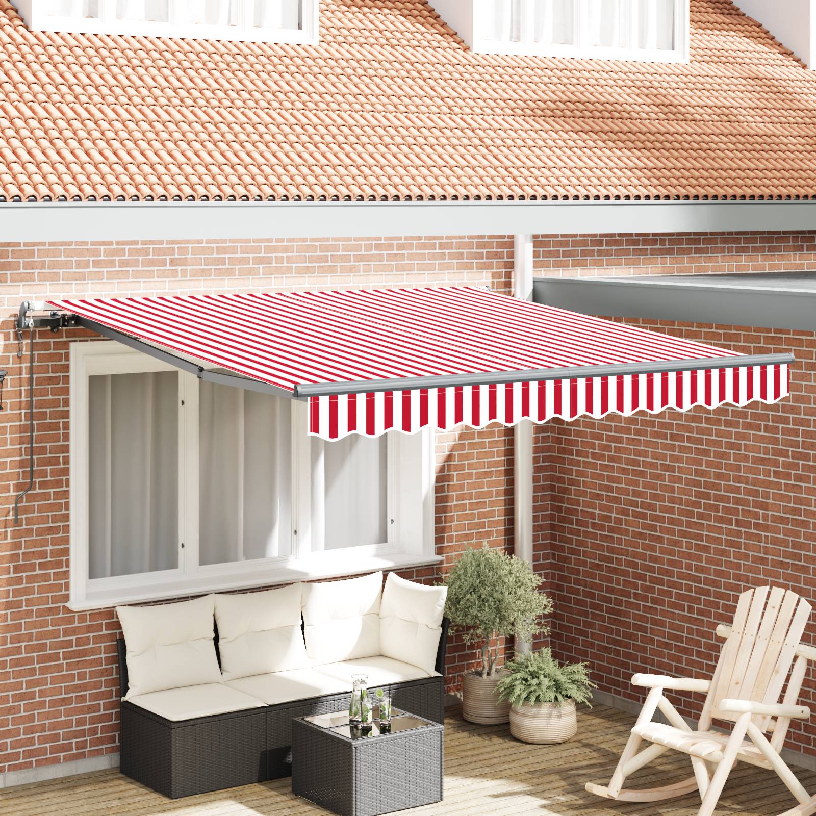 vidaXL Automatische einziehbare Markise Rot und Weiß Streifen 350x250 cm