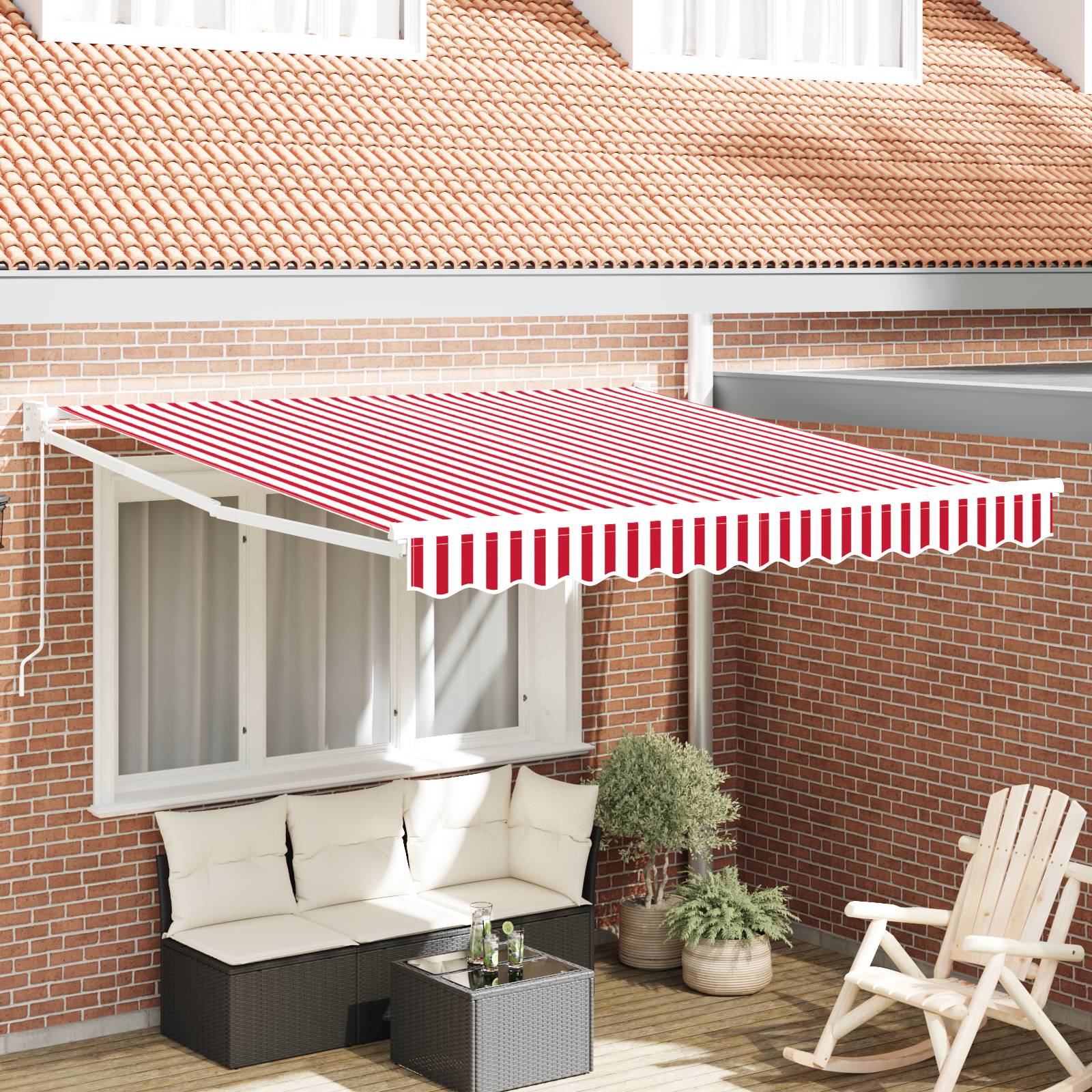 vidaXL manuelle einziehbare Markise Rot mit weißen Streifen 300x250 cm