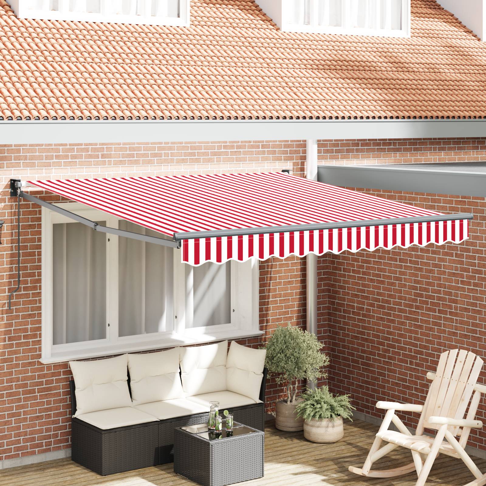 vidaXL Einziehmarkise Manuell Rot und Weiß Gestreift 350x250 cm