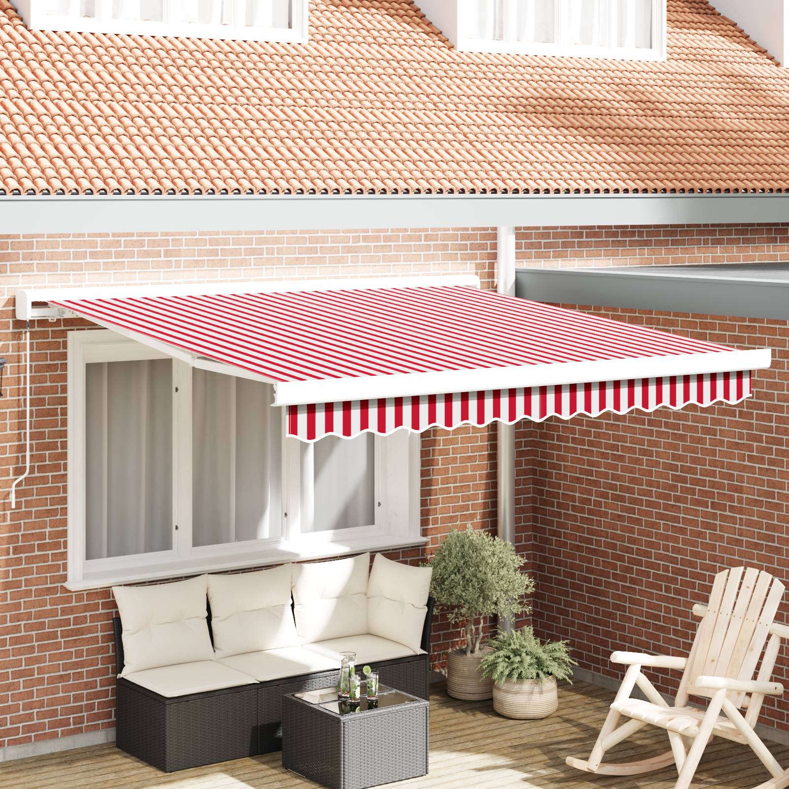 vidaXL Manuelle Einziehbare Markise Rot und Weiß gestreift 350x250 cm