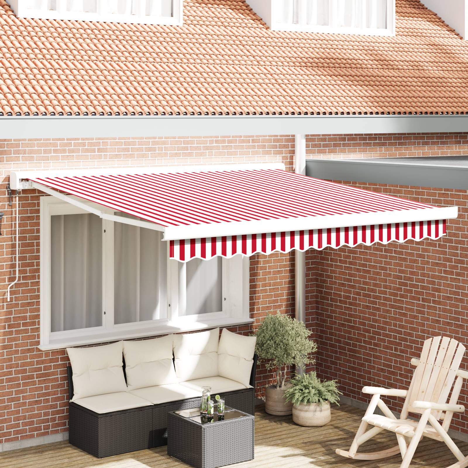 vidaXL Automatische einziehbare Markise mit roten und weißen Streifen 300x250 cm
