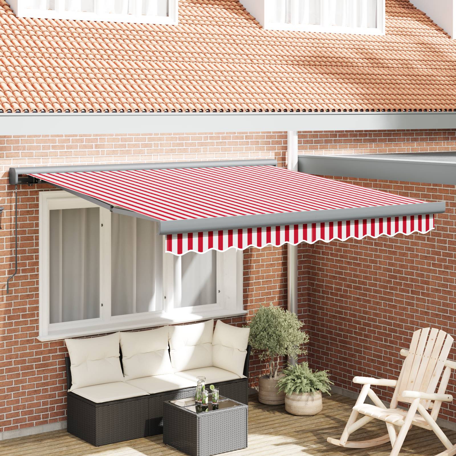 vidaXL Manuelle einziehbare Markise Rot und Weiß gestreift 300x250 cm
