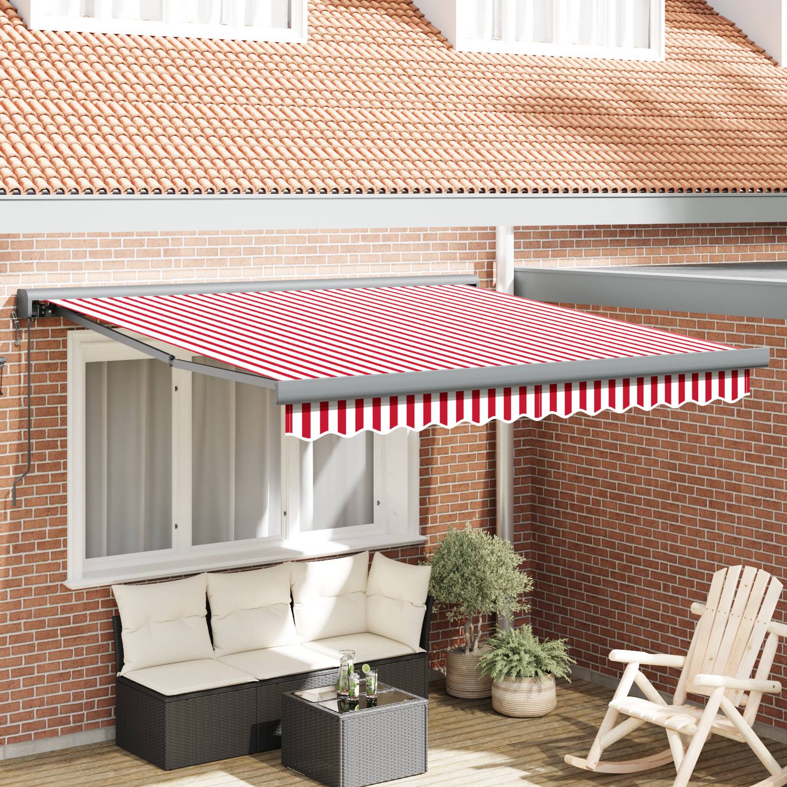 vidaXL Automatische einziehbare Markise in rot-weiß gestreift 300x250 cm