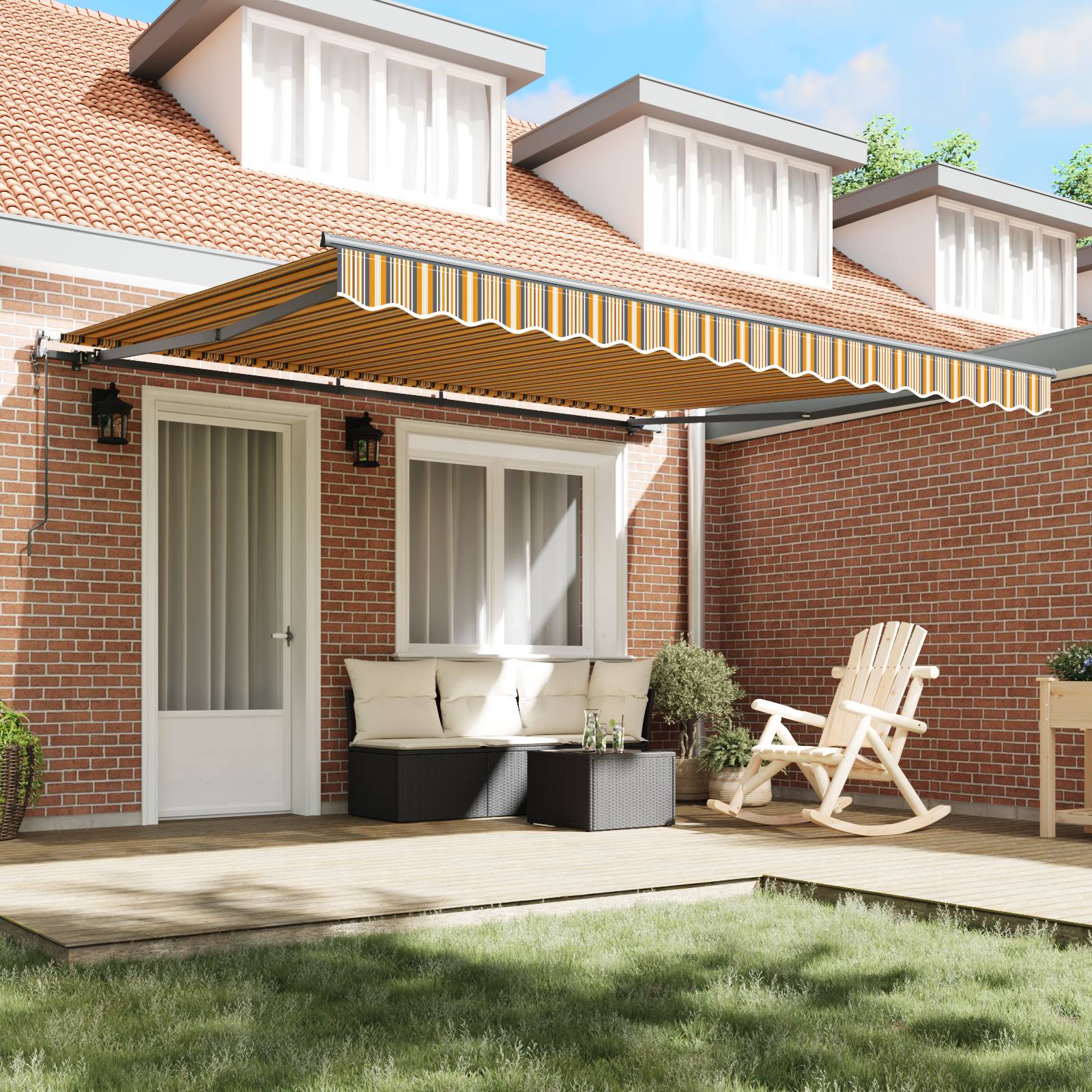 vidaXL Automatische einziehbare Markise mit mehrfarbigen Streifen 400x350 cm