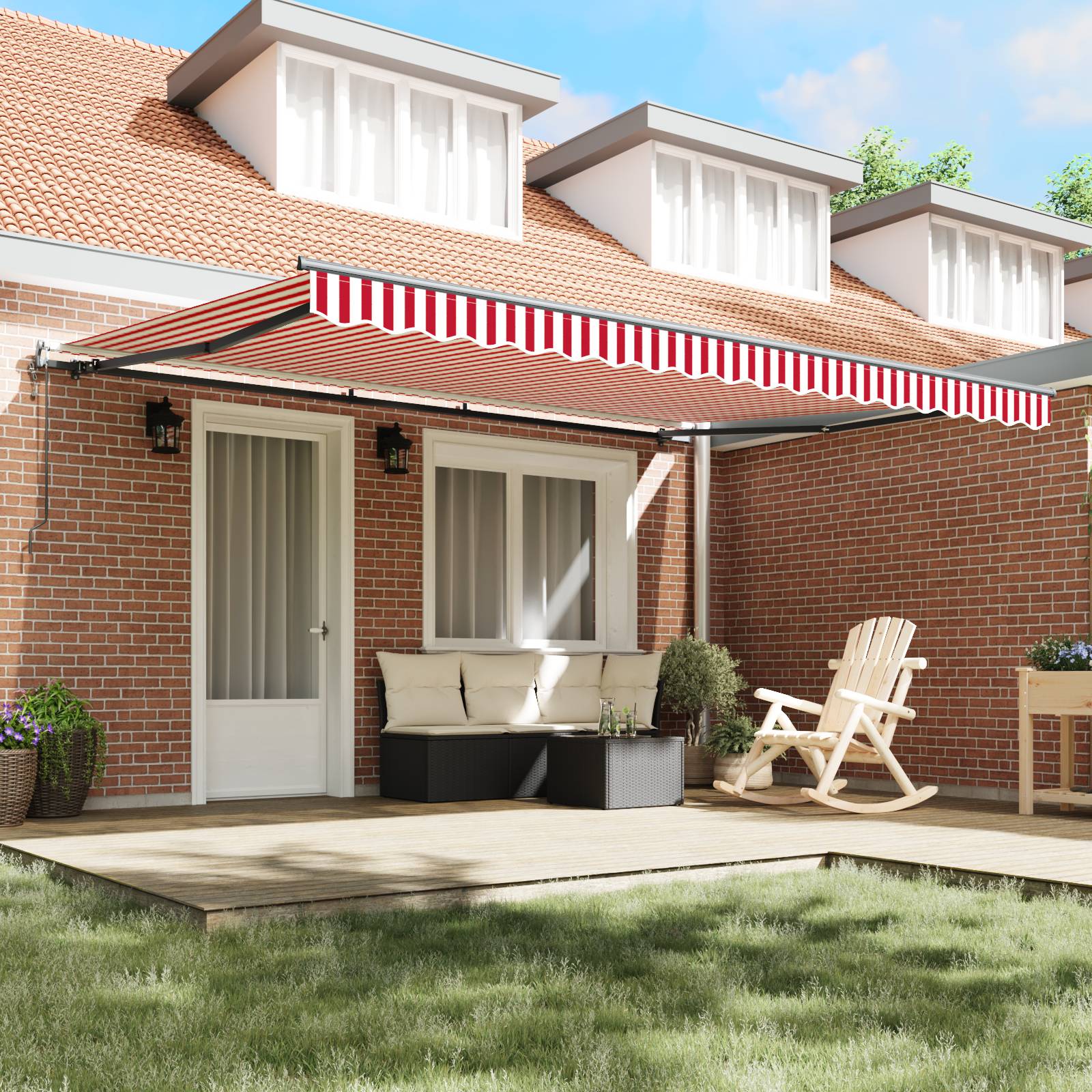 vidaXL Automatische einziehbare Markise mit rot-weißem Streifen 450x350 cm