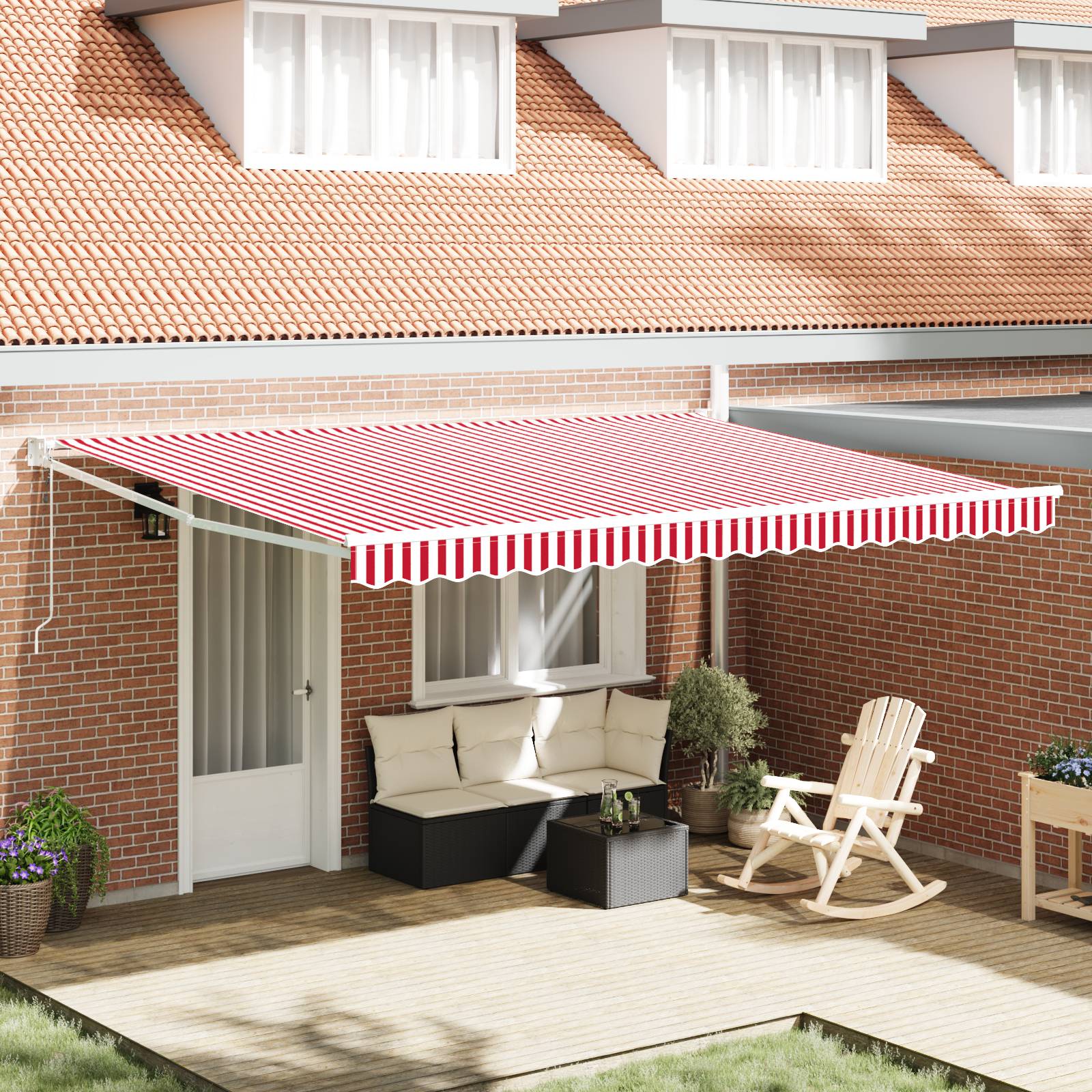 vidaXL automatische einziehbare Markise rot und weiß gestreift 450x300 cm