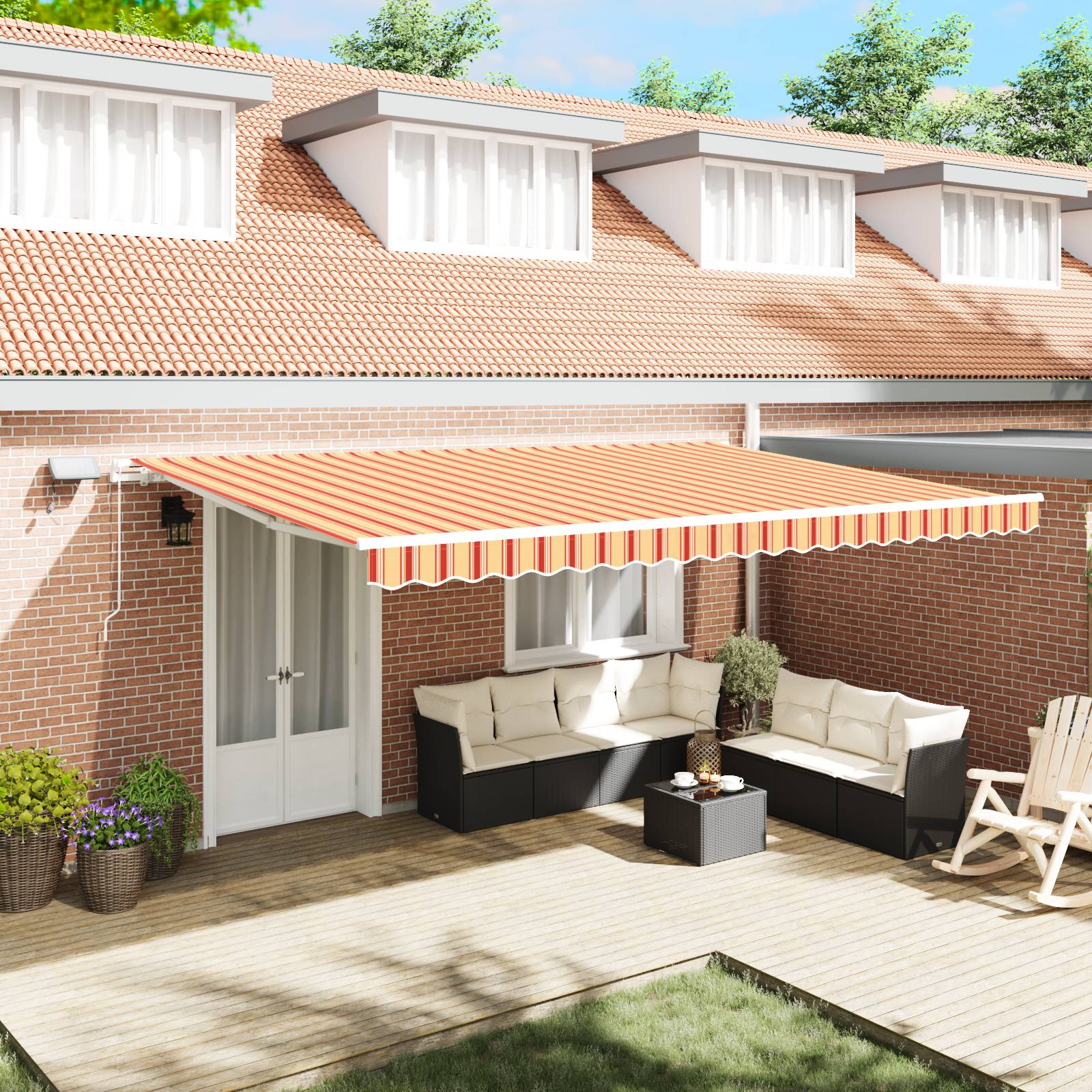 vidaXL Manuelle einziehbare Markise mit LED in Gelb und Orange (500x300 cm)