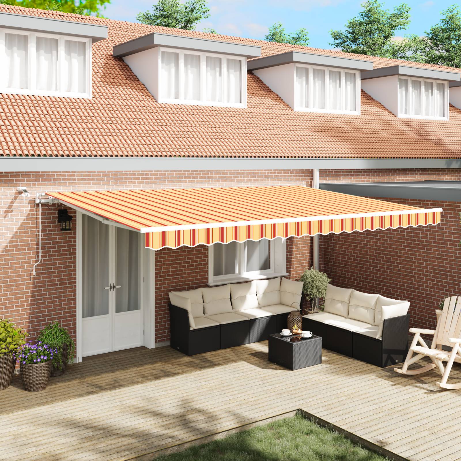 vidaXL Automatische einziehbare Markise mit LED in Gelb und Orange 500x300 cm