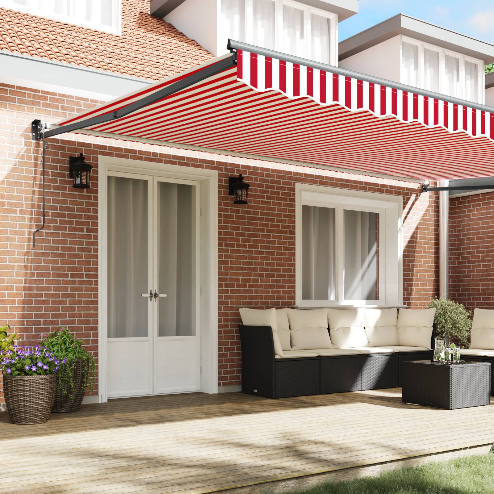 vidaXL automatische einziehbare Markise rot-weiß gestreift 500x300 cm