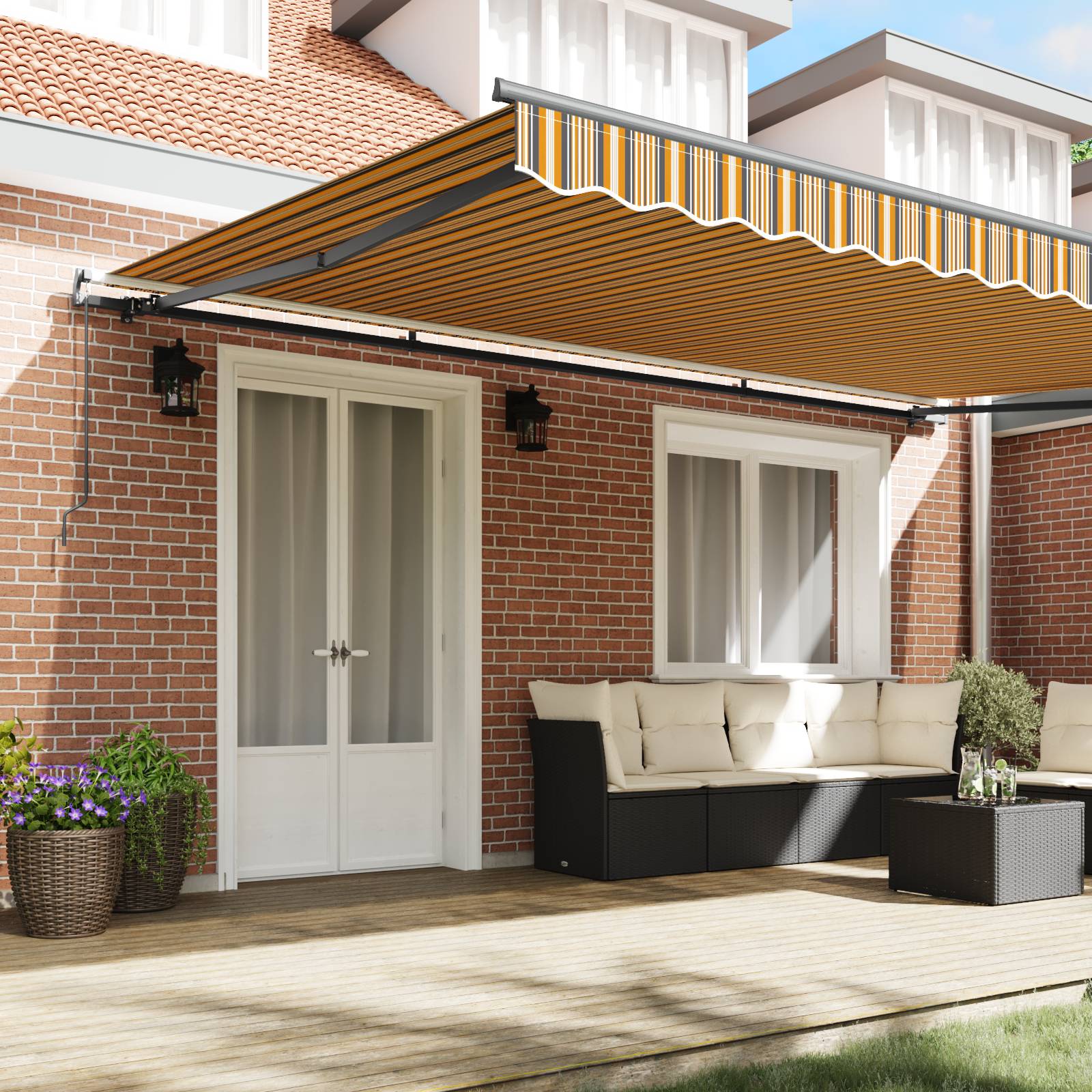 vidaXL Manuelle einziehbare Markise mit mehrfarbigem Streifen 500 x 300 cm