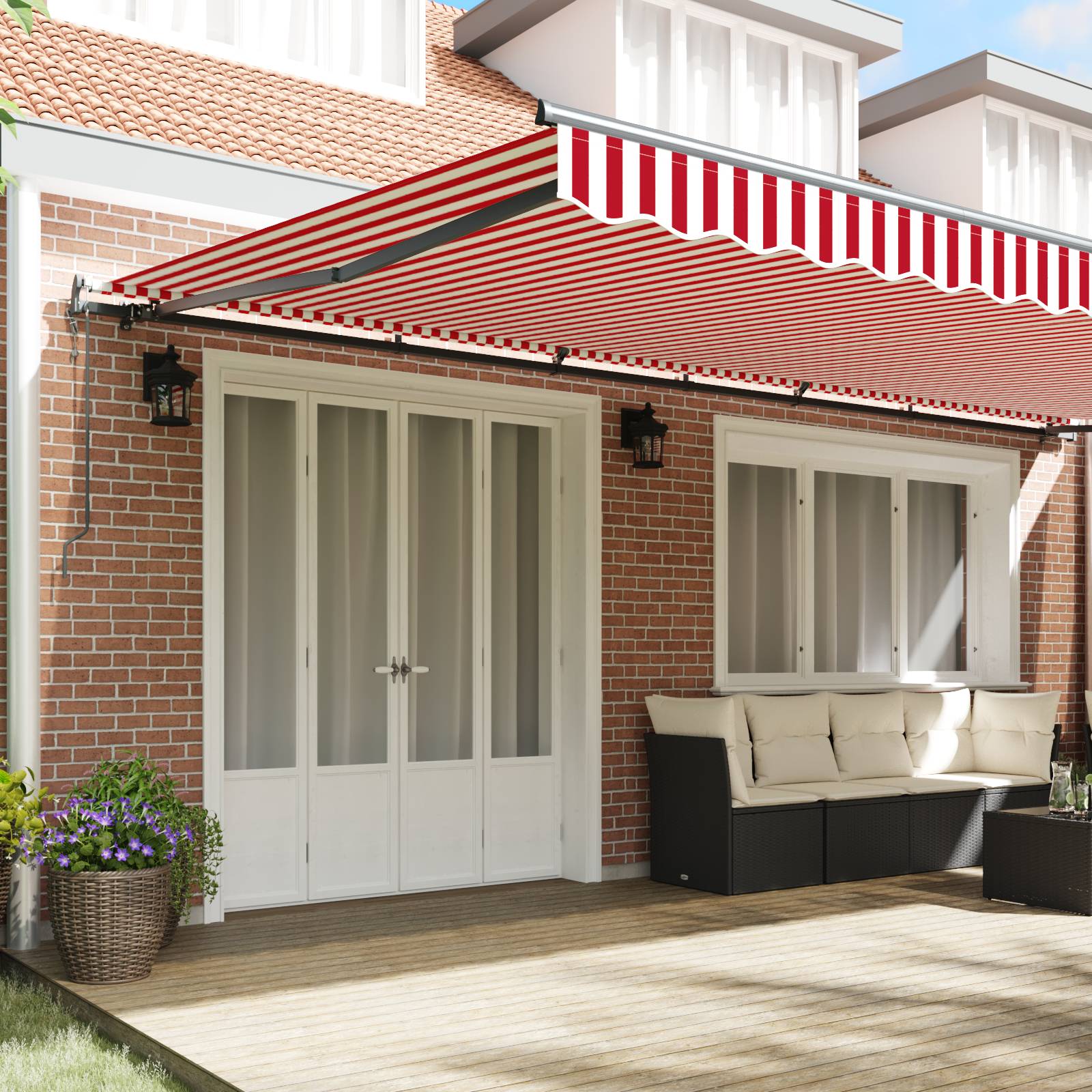 vidaXL Automatische einziehbare Markise in Rot und Weiß Streifen 600x300 cm