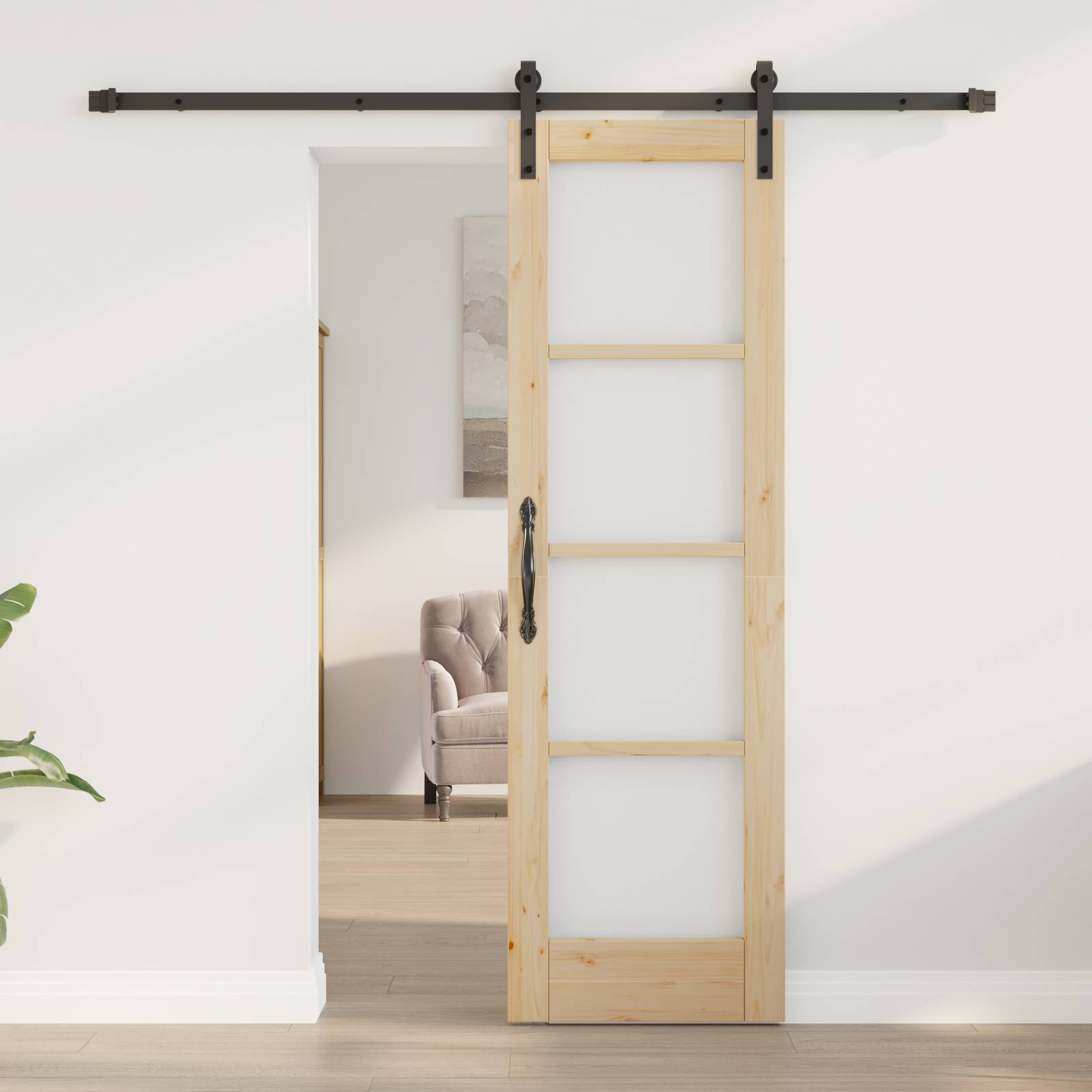 vidaXL Schiebetür mit Zubehörset "ORKDAL" aus massivem Holz & Glas