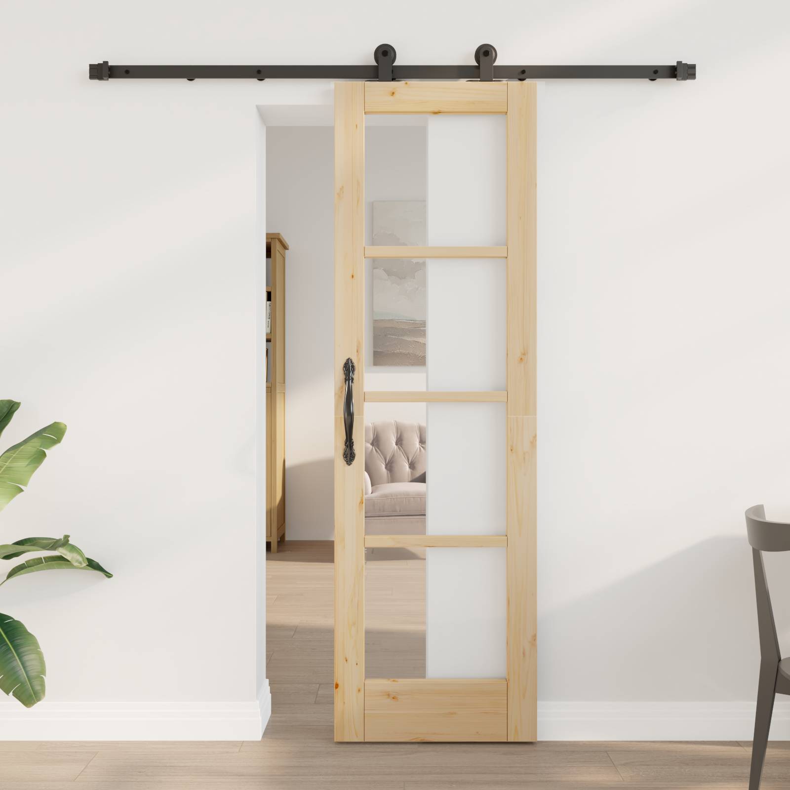 vidaXL Schiebetür mit Montageset 'ORKDAL'Massivholz & Glas