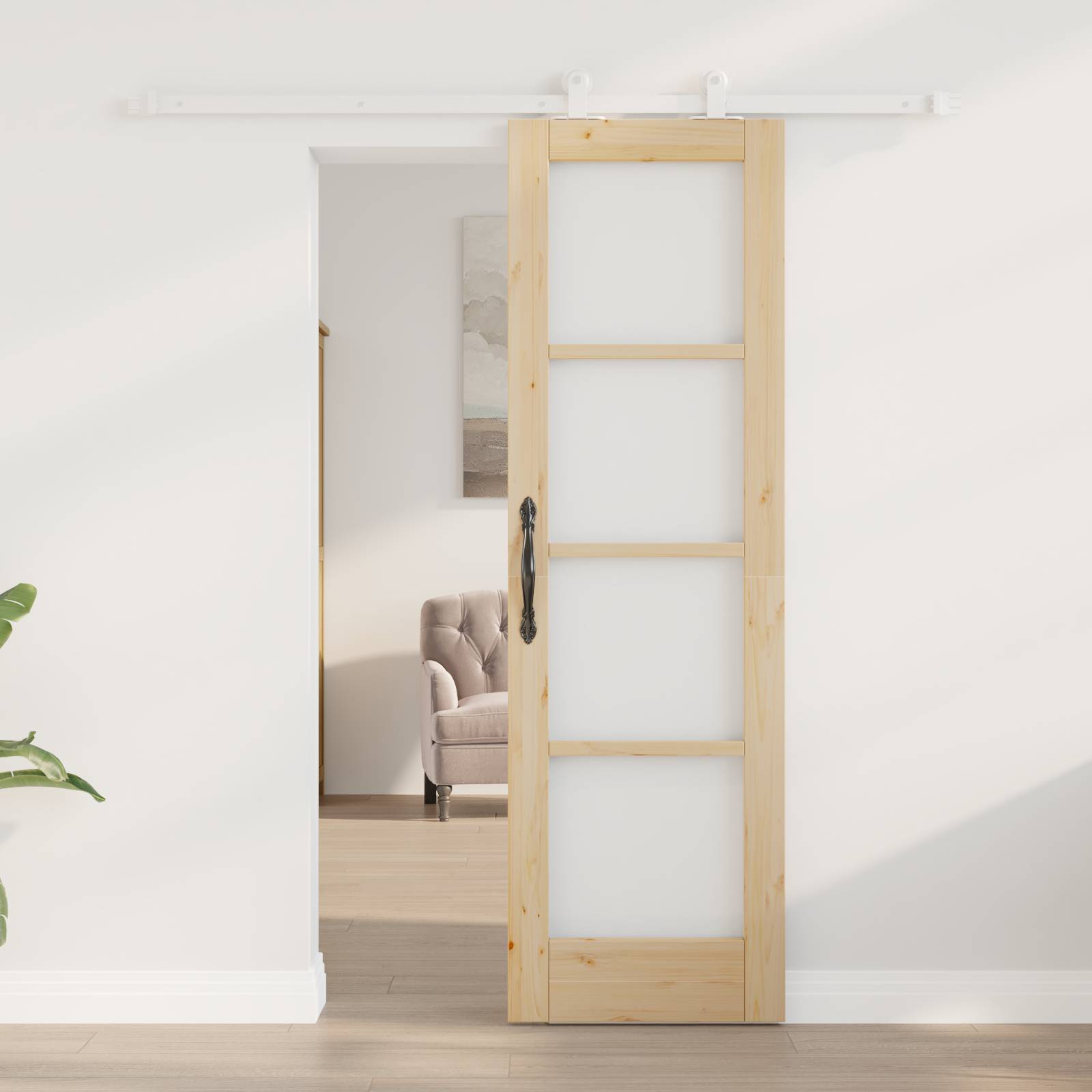 vidaXL Schiebetür mit Hardware-Set 'ORKDAL'Massivholz & Glas
