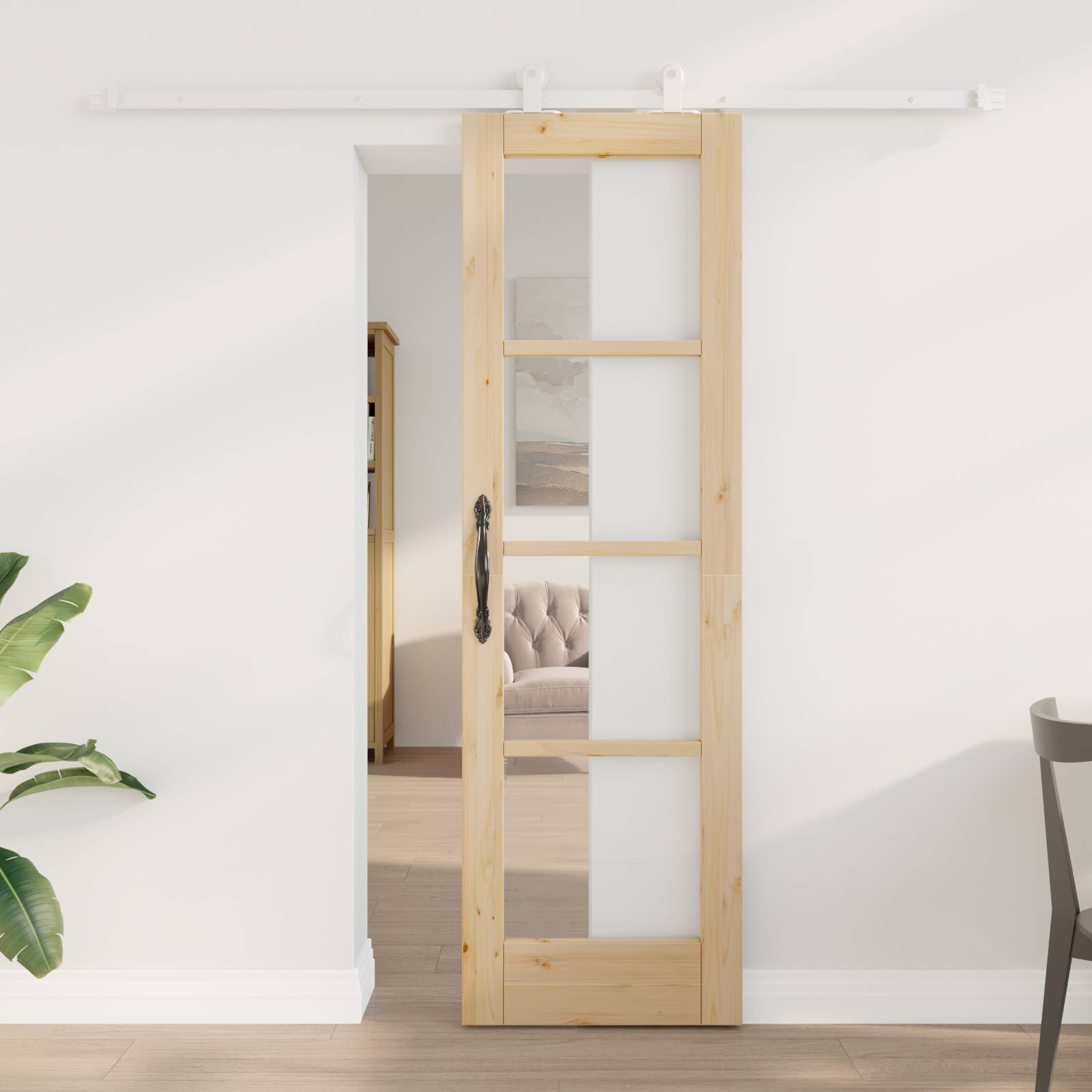 vidaXL Schiebetür mit Beschlägen 'ORKDAL'aus Massivholz und Glas