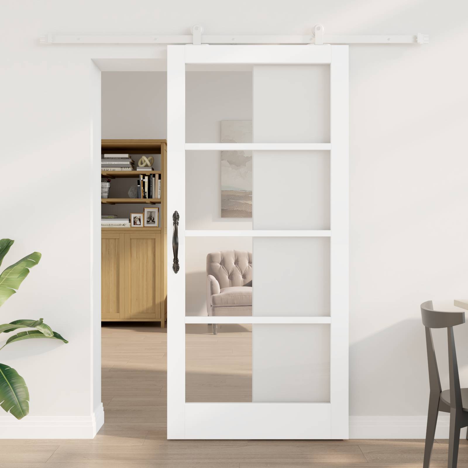 vidaXL Schiebetür mit Beschlagset 'ORKDAL'Weiße Massivholz & Glas
