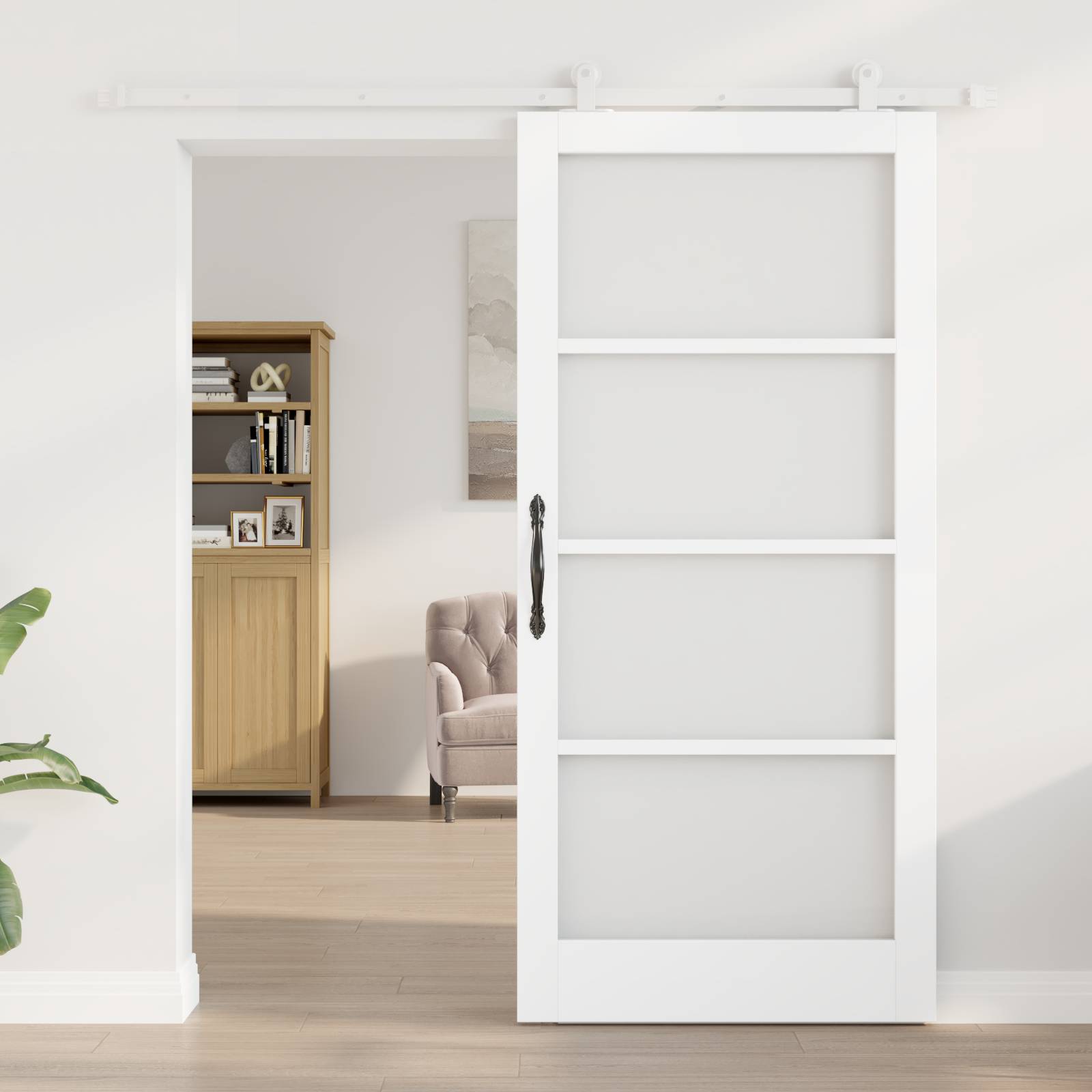 vidaXL Schiebetür mit Beschlagset 'ORKDAL'Weiße Massivholz & Glas