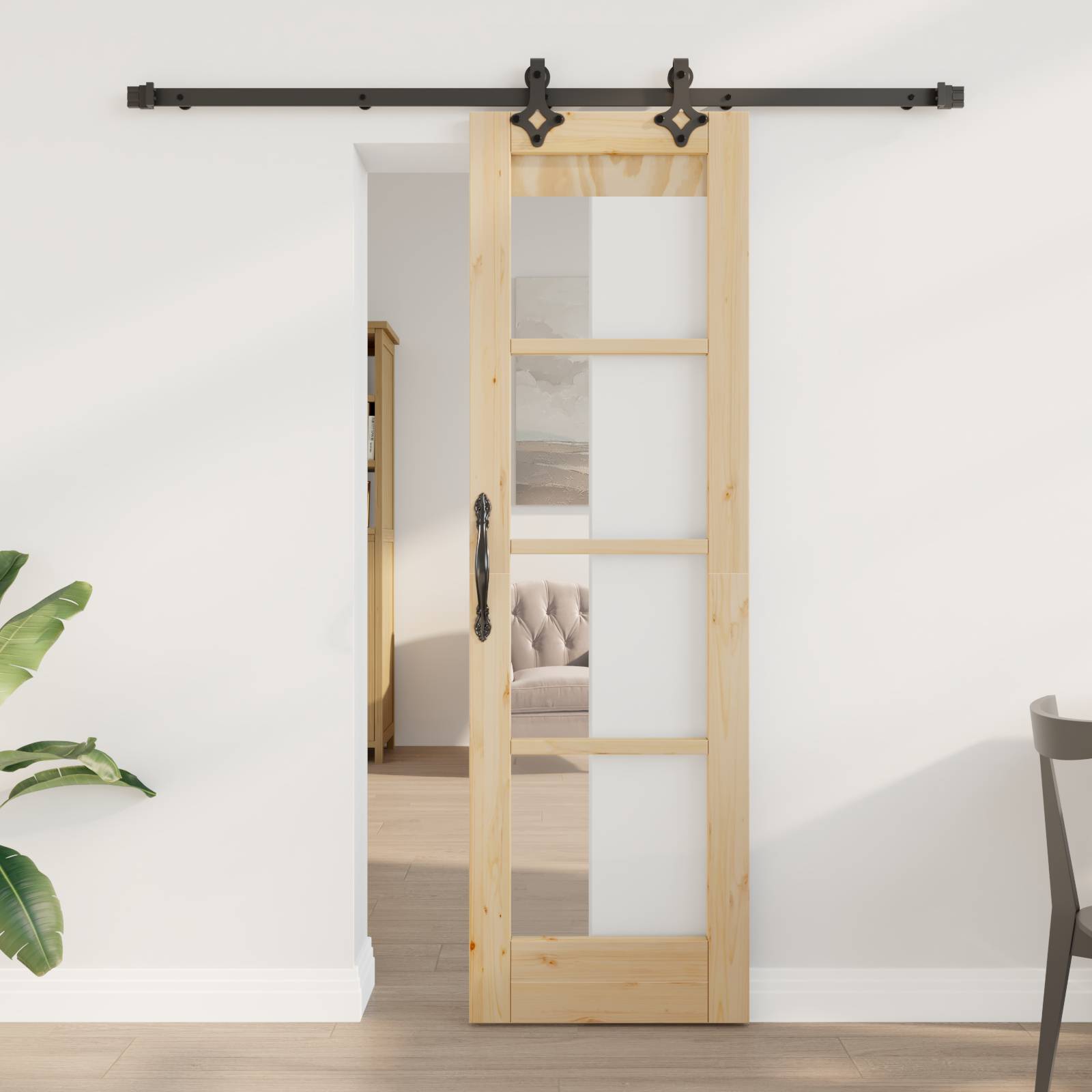 vidaXL Schiebetür mit Hardware-Set "ORKDAL" aus massivem Holz & Glas