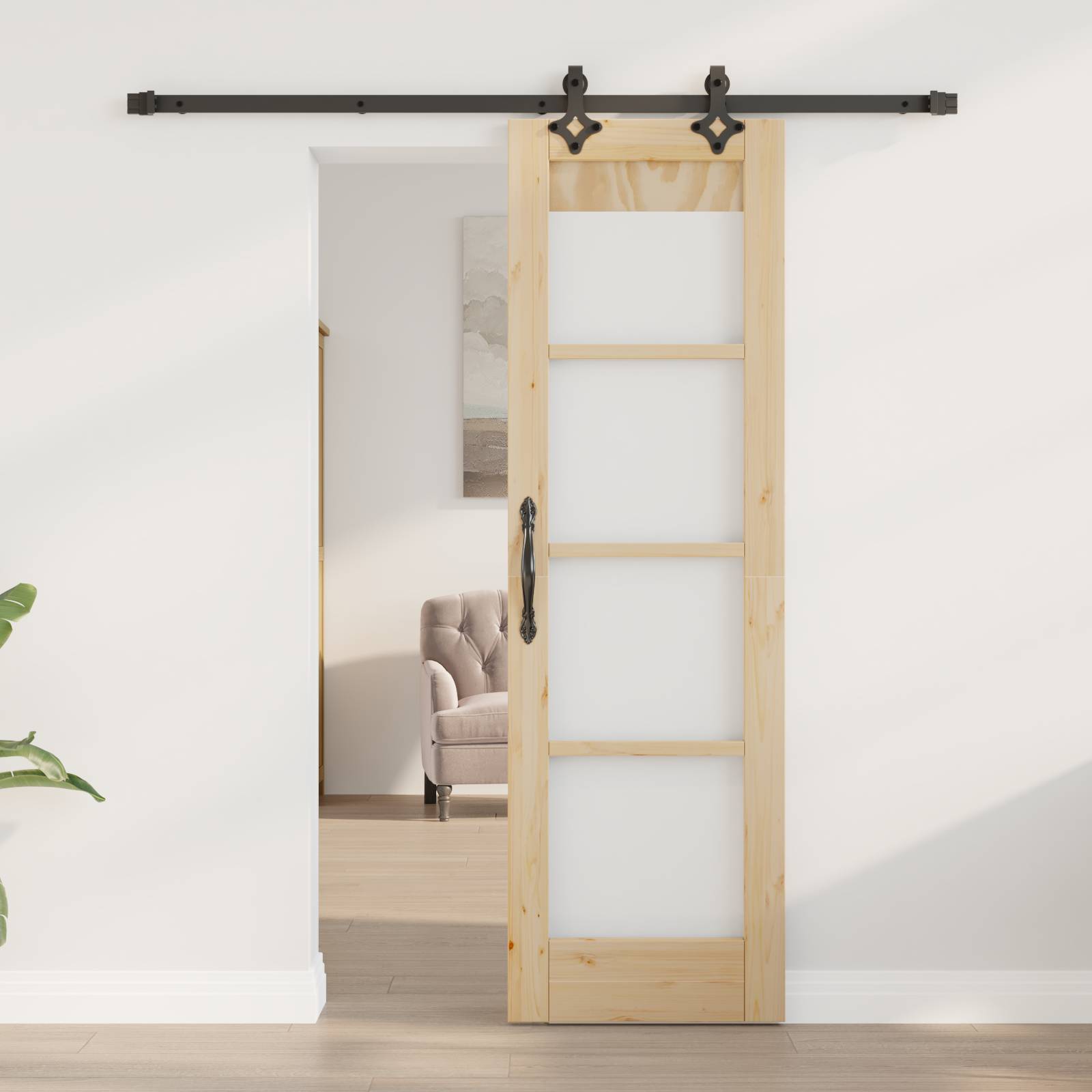 vidaXL Schiebetür mit Hardware-Set "ORKDAL" aus massivem Holz & Glas