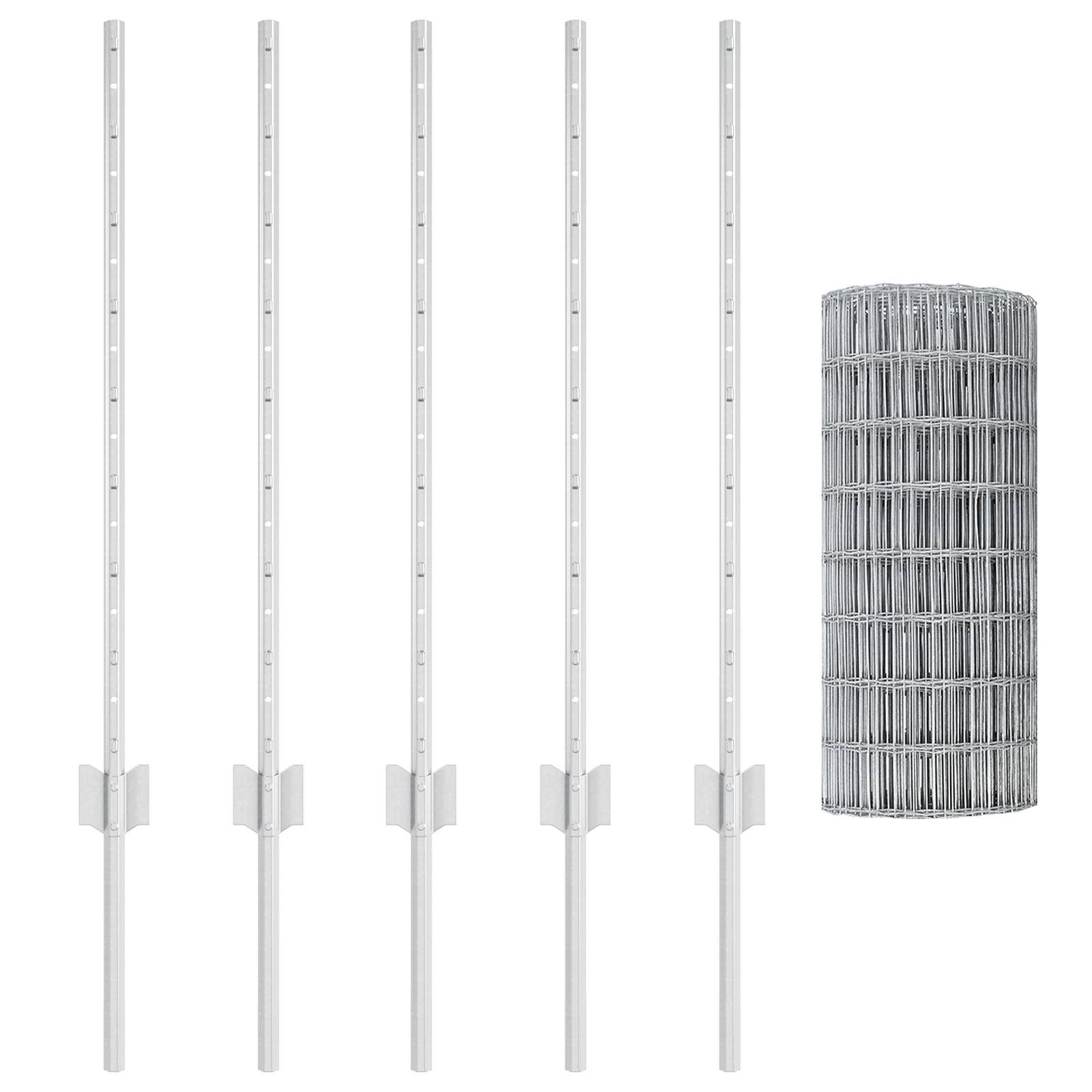 vidaXL Euro-Zaun mit 5 U-Posts Silber 0,8x10 m Stahl