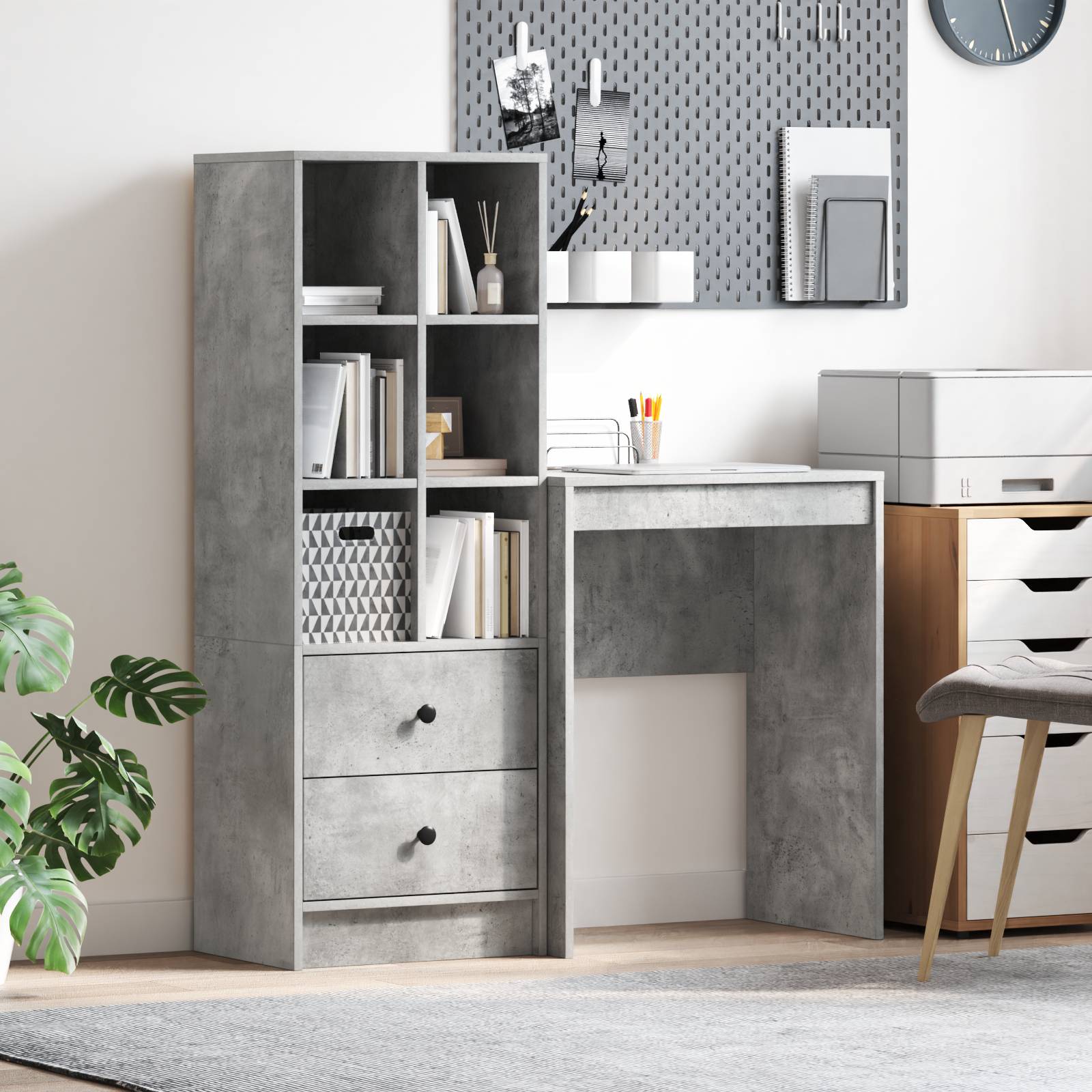 vidaXL Schreibtisch mit Stauraum Grau Beton Ingenieurholz