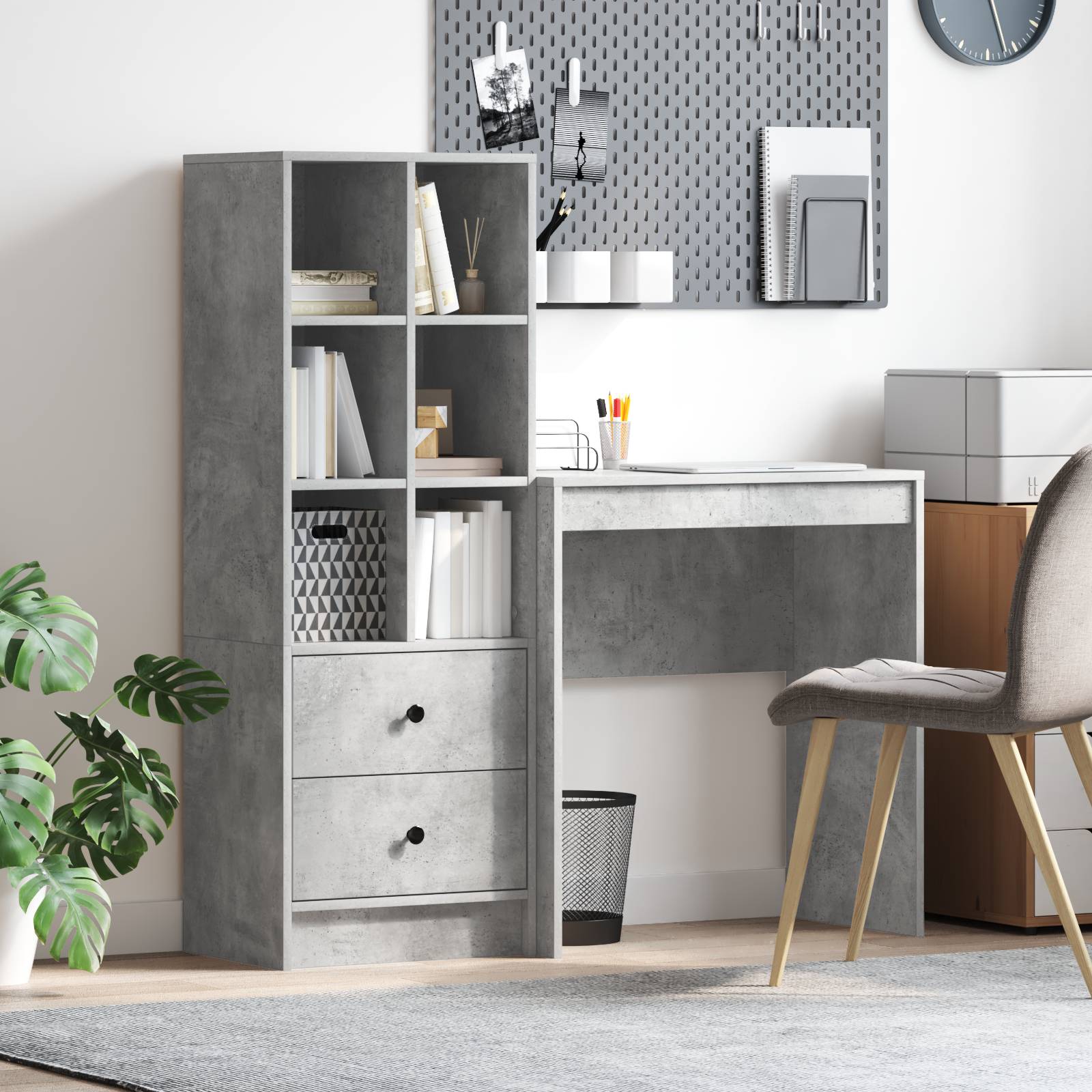 vidaXL Schreibtisch mit Stauraum Beton Grau Spanplatte