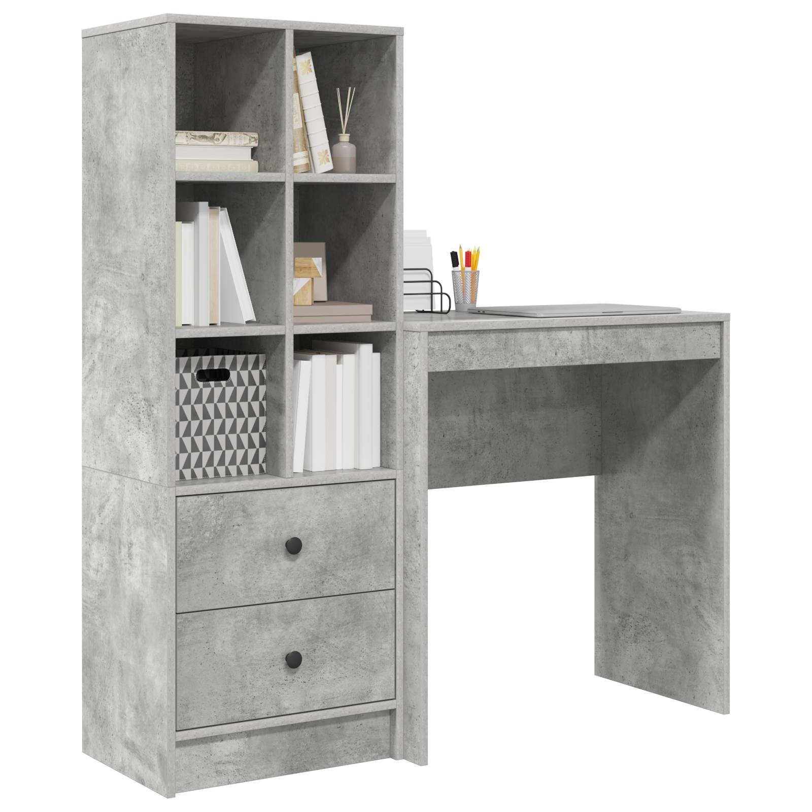 vidaXL Schreibtisch mit Stauraum Beton Grau Spanplatte