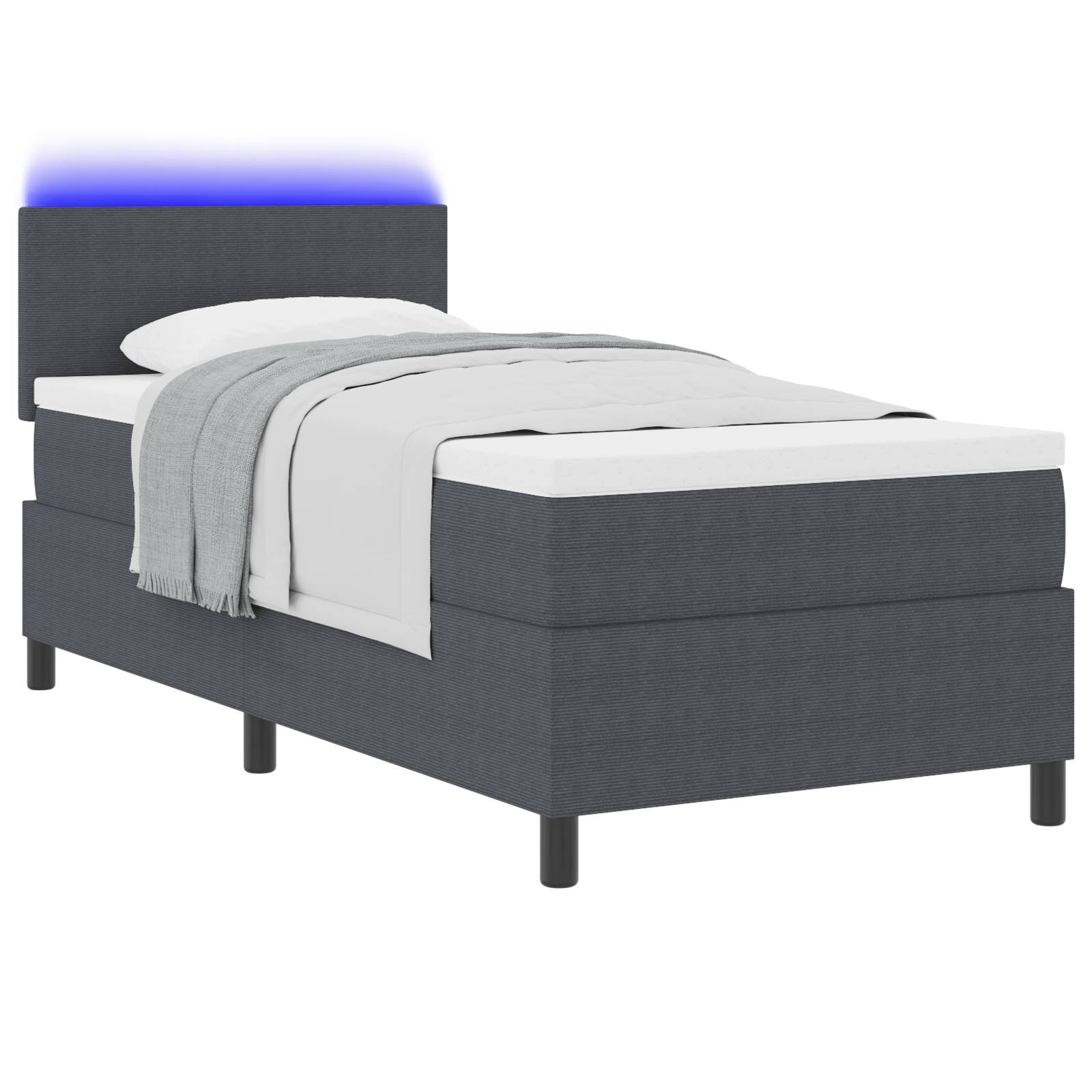 vidaXL LED Boxspringbett mit Matratze Dunkelgrau 90x200 cm Cordstoff