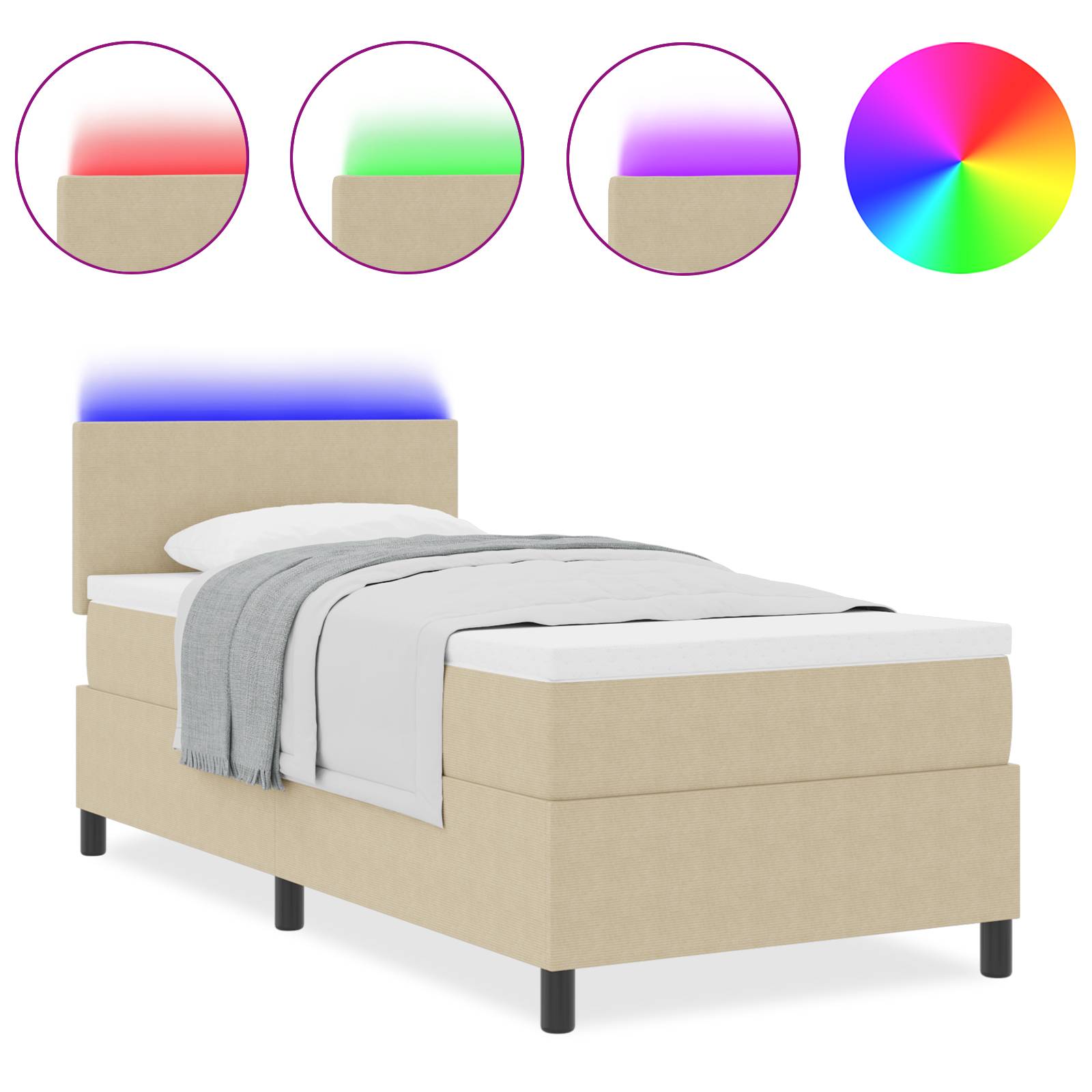 vidaXL LED Boxspringbett mit Matratze Hellgrün Grau 100x200 cm Cord
