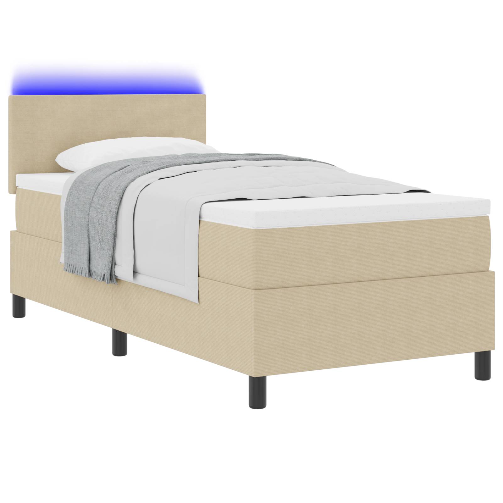 vidaXL LED Boxspringbett mit Matratze Hellgrün Grau 100x200 cm Cord