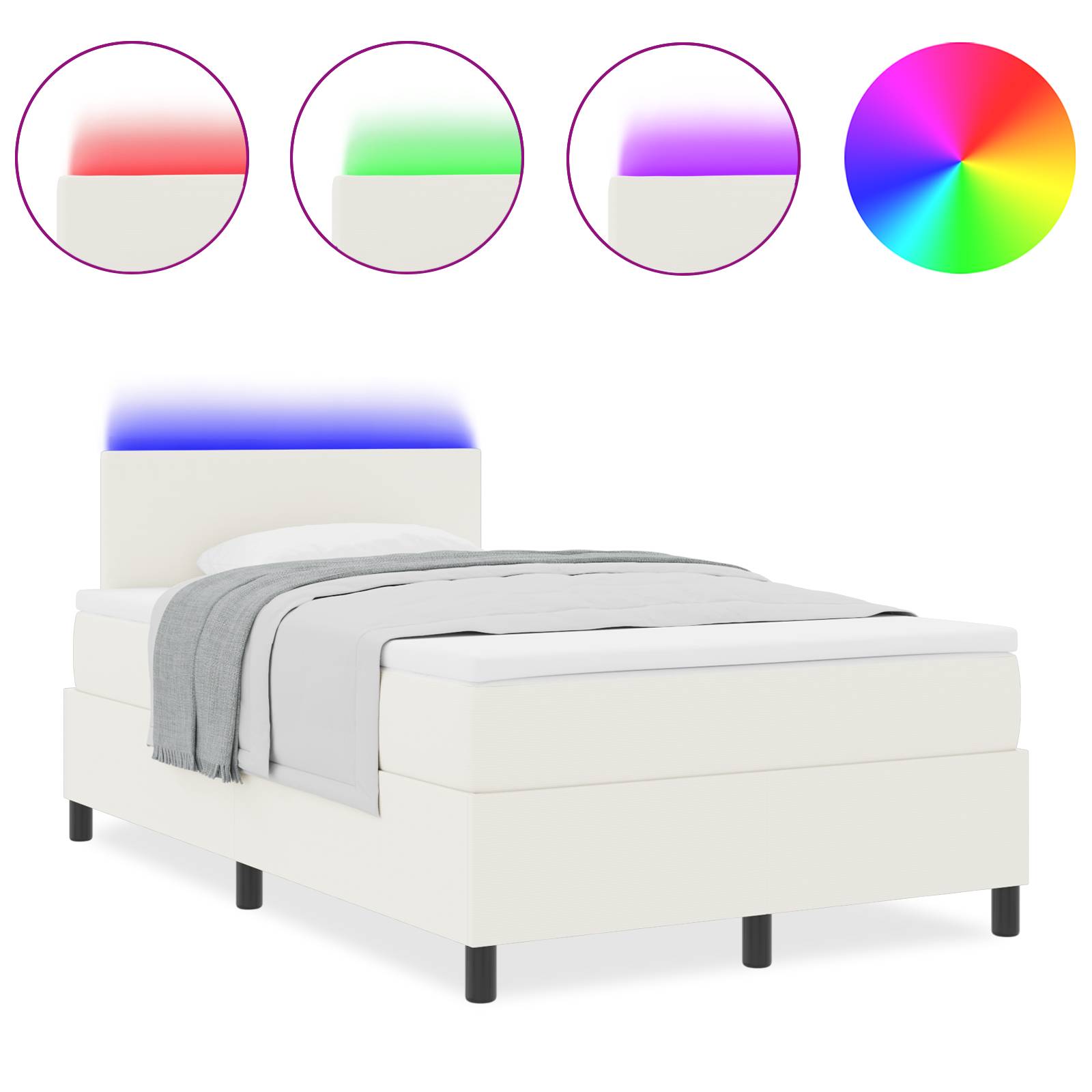 vidaXL Boxspringbett mit Matratze & LED Creme Kleines Doppelbett Cord-Stoff